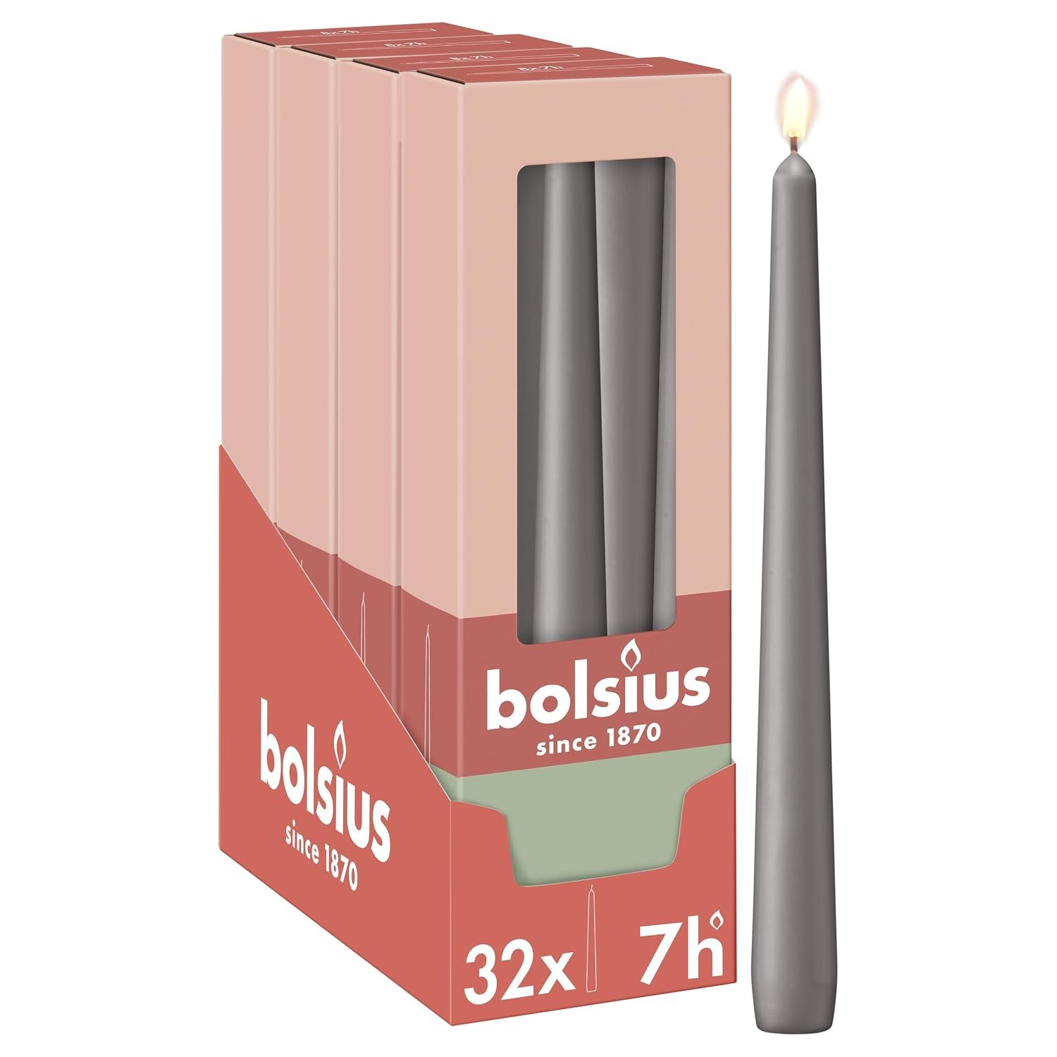 Bolsius Essentials Smooth Taper Candles - Anthracite - 24.5 cm - Pack of 32 - Decorative Candles - Palm Oil Free