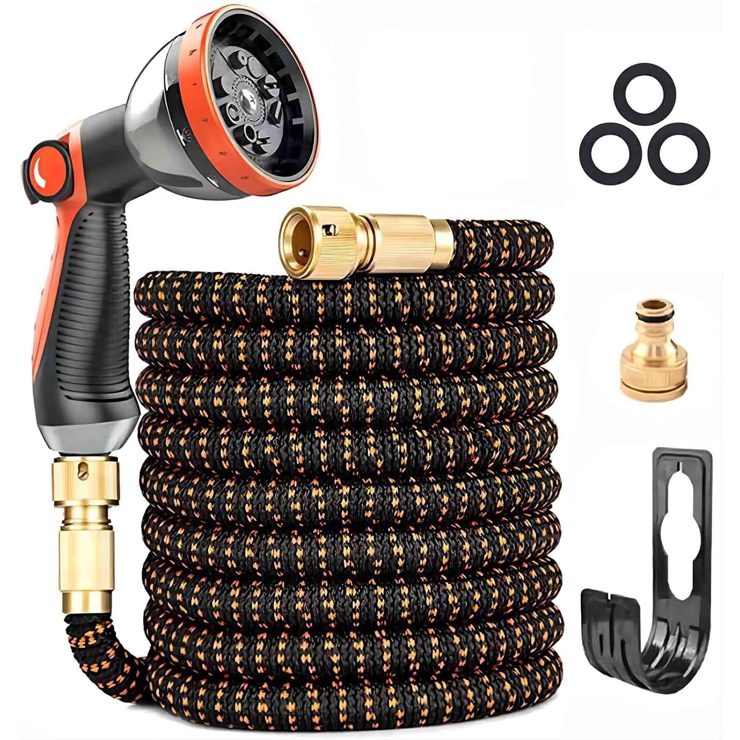 Expandable Garden Hose Pipe 75FT, Upgraded 3-Layer Latex No-Kink Flexible Water Hose, 3/4"&1/2" Metal Connectors, 10 Function Spray Nozzle, Hose for Gardening, Washing & Cleaning