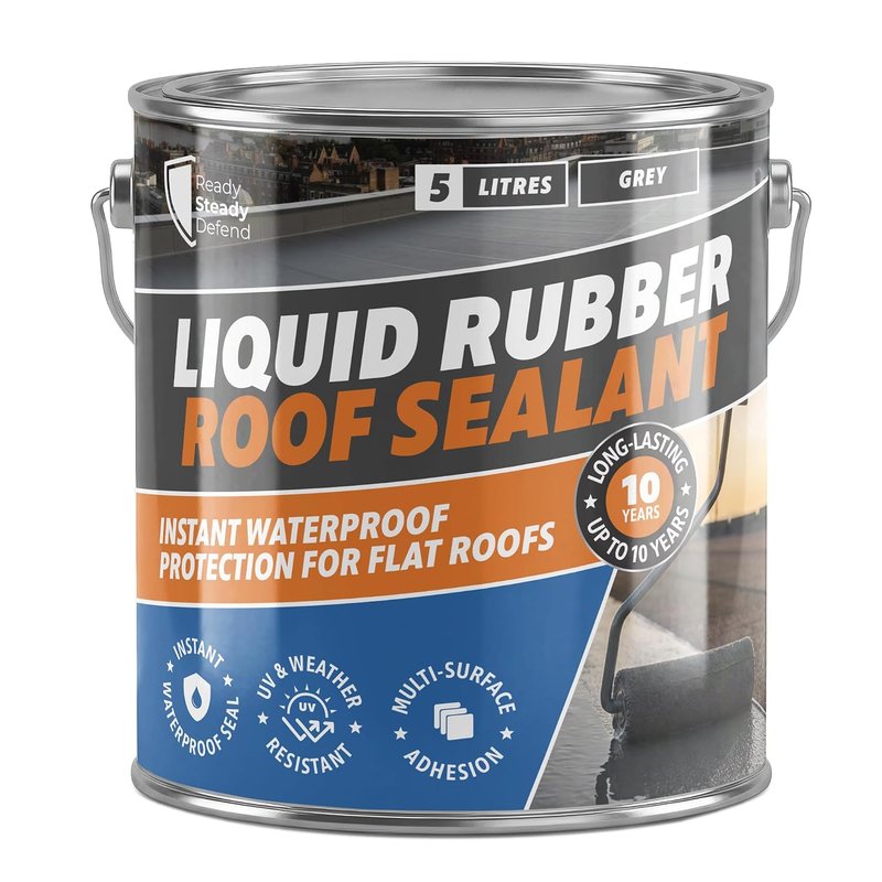 Liquid Rubber Roof Sealant 5L Grey | Flexible Waterproof Sealant Outdoor Roof Coating for Flat Roof Repair, Asphalt, GRP, Fibreglass & Concrete | One Coat Leak Protection, UV & Weather Resistant