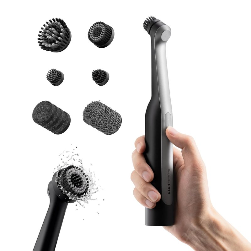 HOTO Wand™ Electric Spin Scrubber, Rechargeable Grout Cleaning Brush, IPX 7 Full Body Waterproof Bathroom Scrubber, Power Scrubber with 12 Replaceable Brush Heads for Grout, Corners, Crevices, Tiles