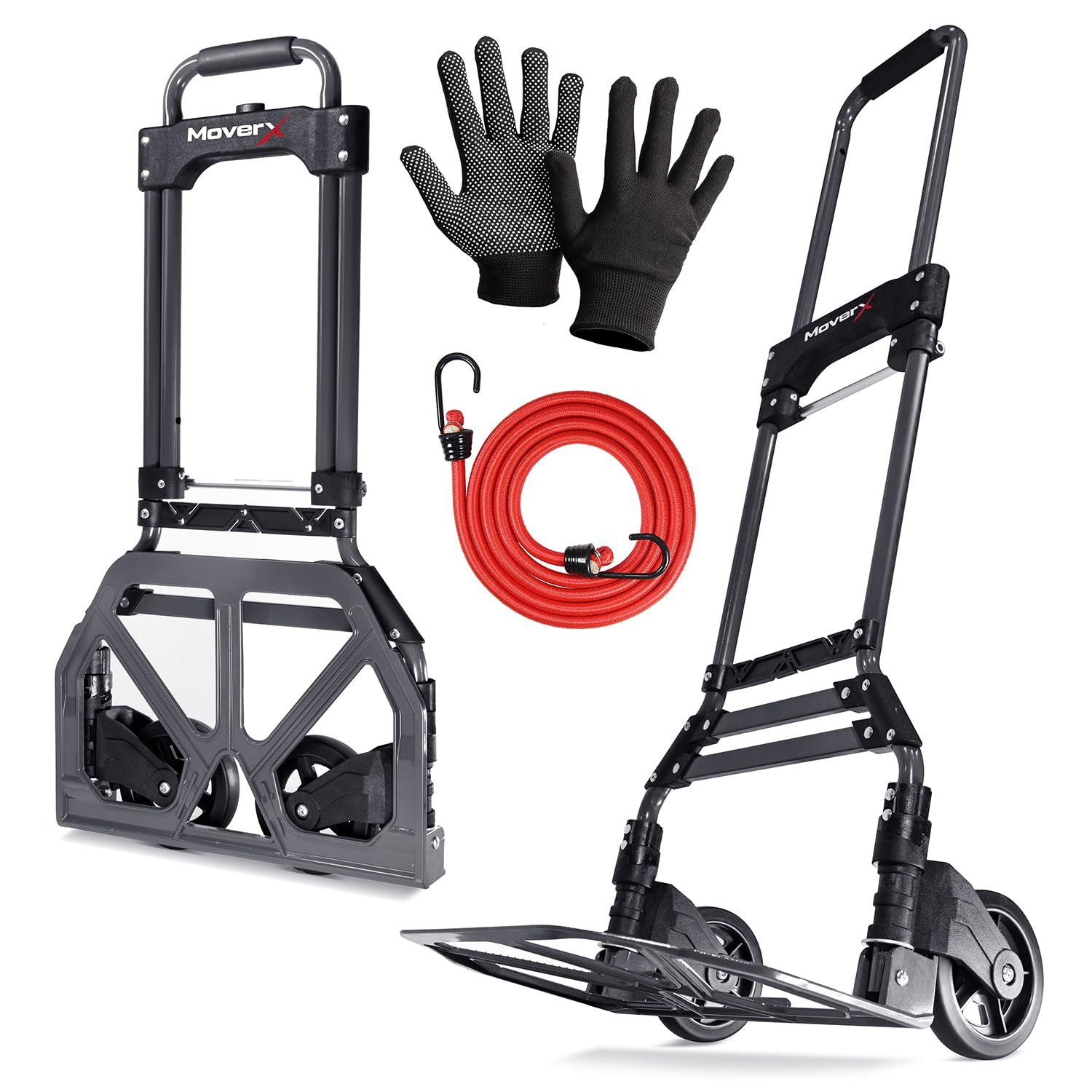 MoverX Folding Hand Truck Aluminium, Heavy Duty Hand Truck Foldable Trolley on Wheels, Multi Purpose Sack Truck Moving Trolley, 80kg