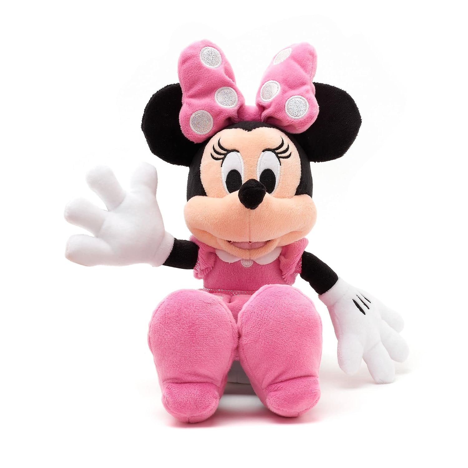Disney Store Small Cuddly Toy Minnie Mouse 33 cm / 12 inches, Cult Figure Pink Polka Dot Dress with Bow and Embroidered Facial Features, Suitable for All Ages