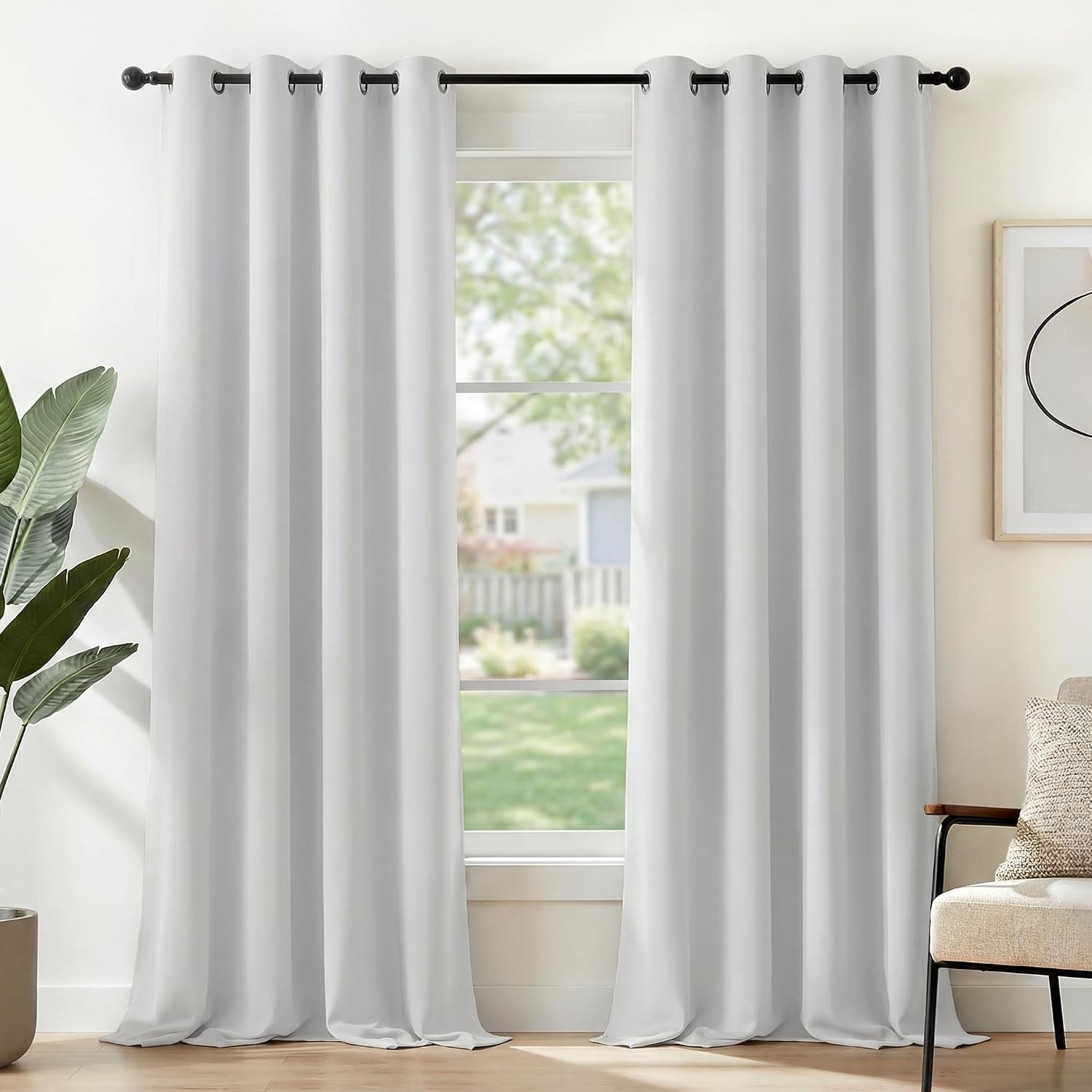 Deconovo Window Treatment Curtains Thermal Insulated Decorative Soft Energy Saving Room Darkening Eyelet Curtains for Kid 55 x 106 Inch Silver Grey Set of 2