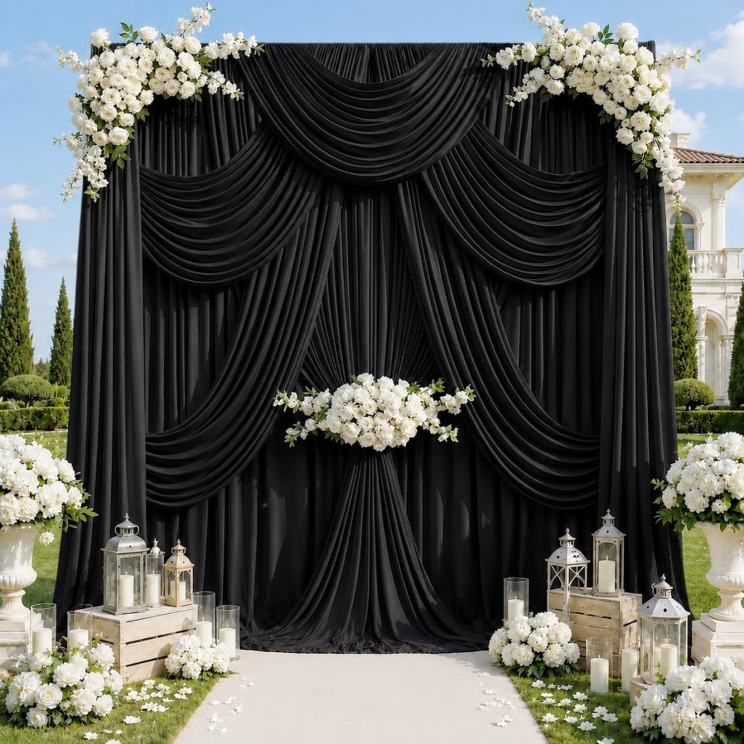 EJNSQA 10ft x 12ft Black Backdrop Curtains, Wrinkle Free Thick Fabric Polyester Curtains Backdrop Drapes Cover for Parties Wedding Birthday Photography Background, 2 Panels 5ft x 12ft