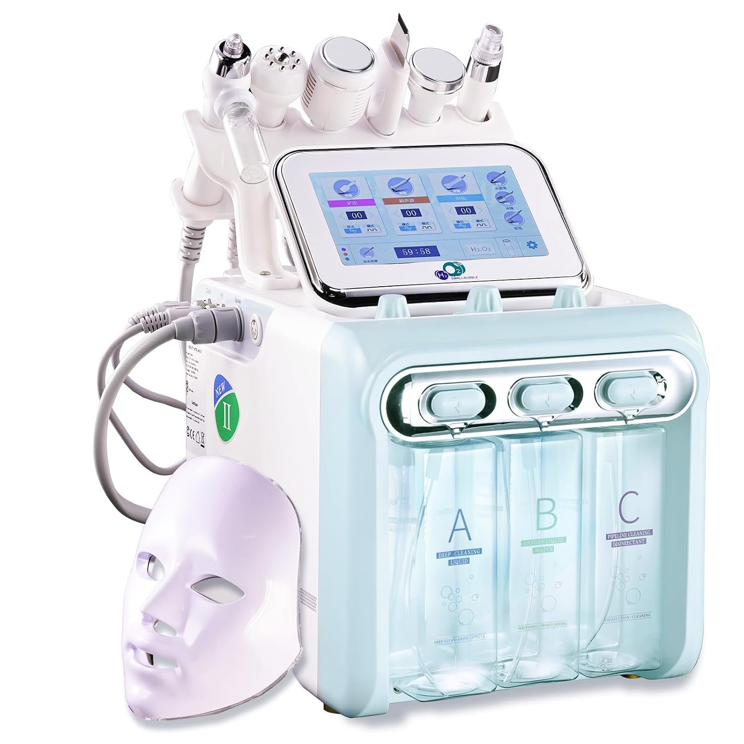 Hydrogen Oxygen Beauty Machine Professional 7 in 1 Facial Skin Care Device with Mask, Acne Relief & Brightening, At-Home Spa Facial Care (Green)
