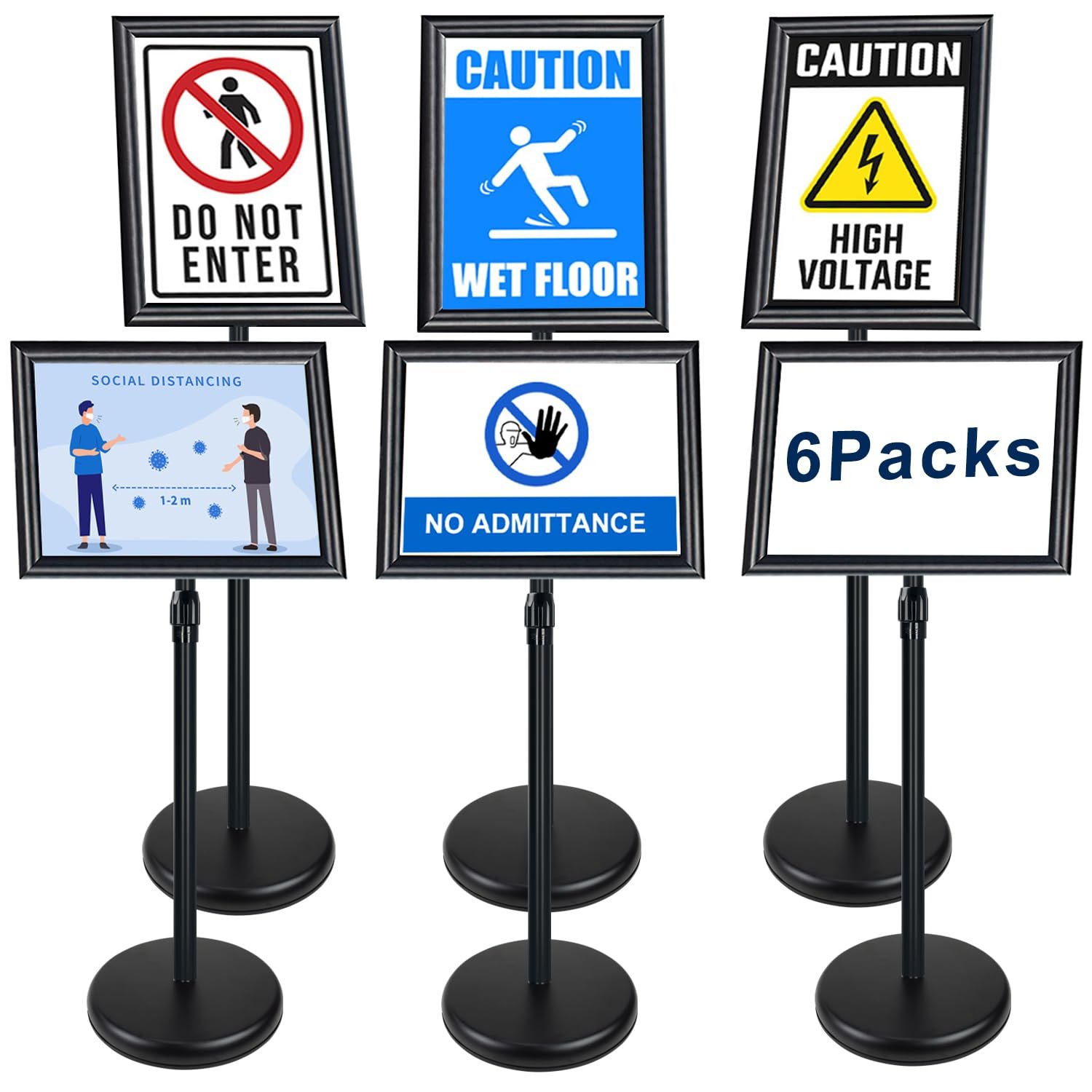 NewZeal 6 Pack A3 Display Stand Poster Holder Floor Standing Snap Frame Stand Aluminum Sign Holder, Angle & Height Adjustable Telescoping,Notice Stand for Wedding/Business Activities Display(Black)