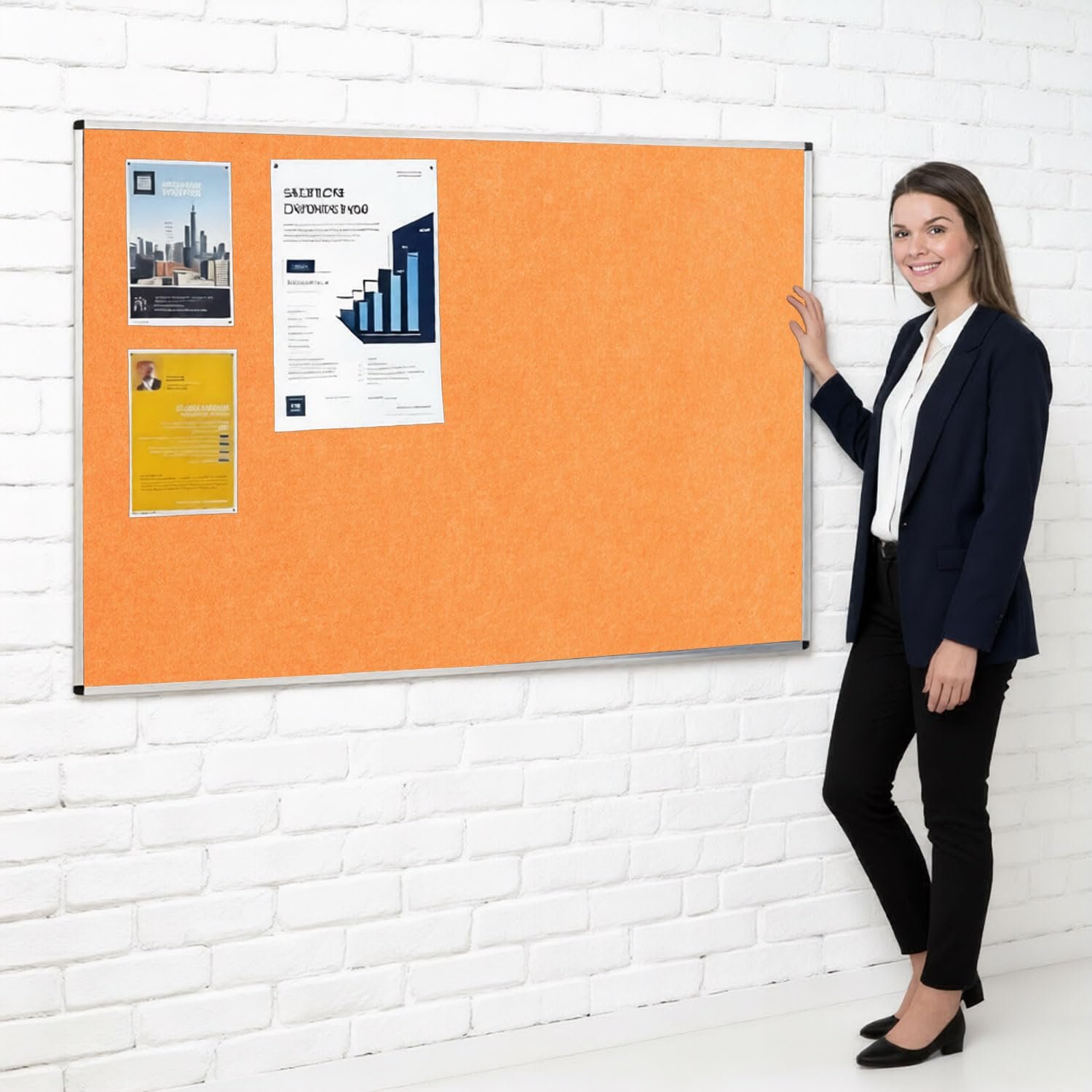 Metroplan Fire-Retardant Aluminium Frame Noticeboard, 120 x 180 cm, Orange Pinboard, Wall-Mounted, 12 Colour Pinboard Options - Ideal for Office, Classroom, Notice Displays
