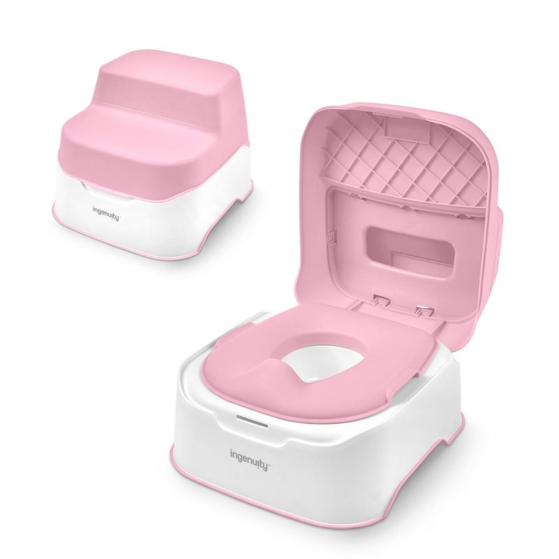 Ingenuity Prepare to Potty 3-in-1 System - Potty, Topper, Step Stool, Easy Setup, Pink, for Ages 18 Months+