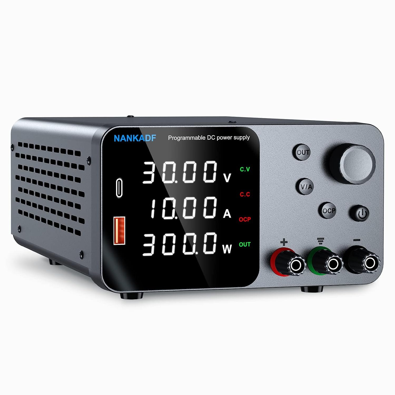 DC Power Supply Adjustable 30V 10A, Lab Bench Power Supply with Encoder Knob & USB-A/Type-c Fast Charging Interface, 4 Digit High Precision LED Display, Variable Switching Regulated Power Supplies