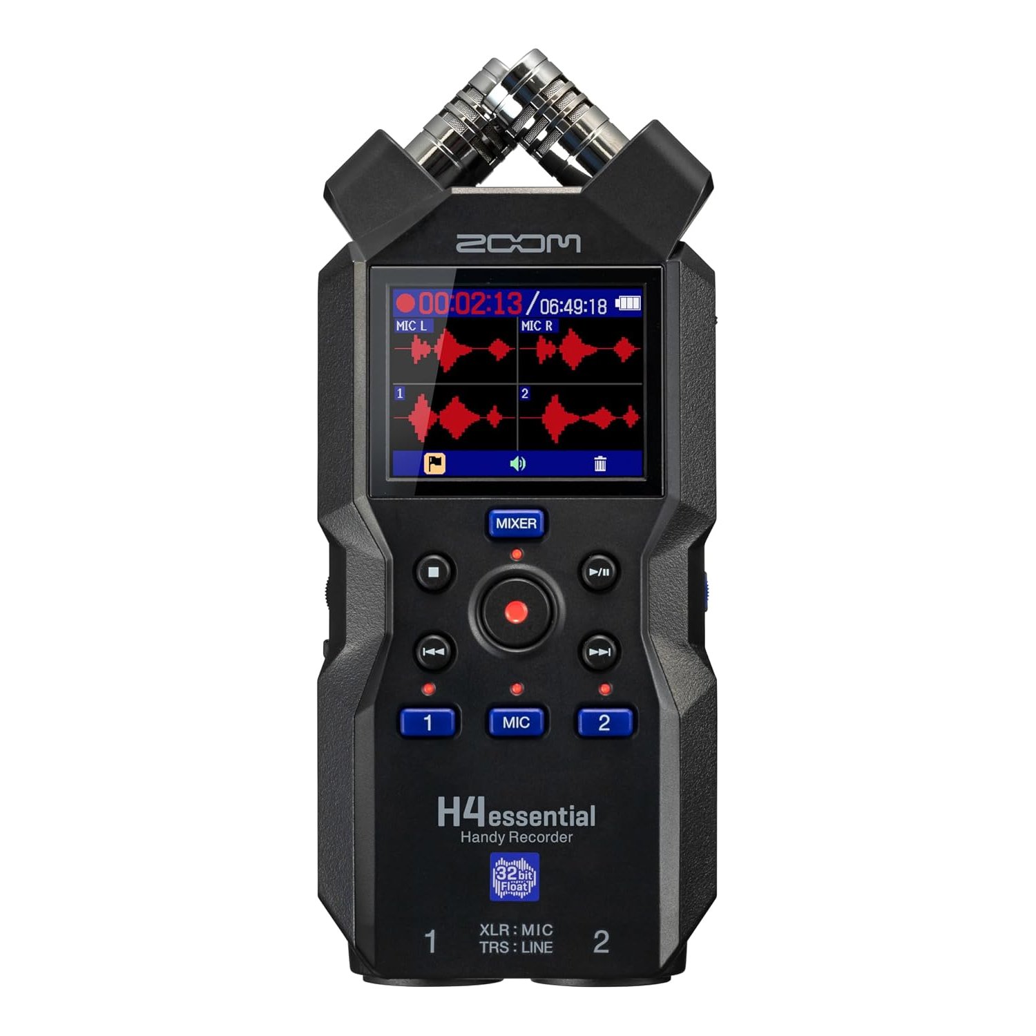 ZOOM H4essential Handy Recorder – 4-Track Recorder with 32-Bit Float, X/Y Microphones, XLR/TRS Inputs – For Music, Podcasts, Film Sound – Black