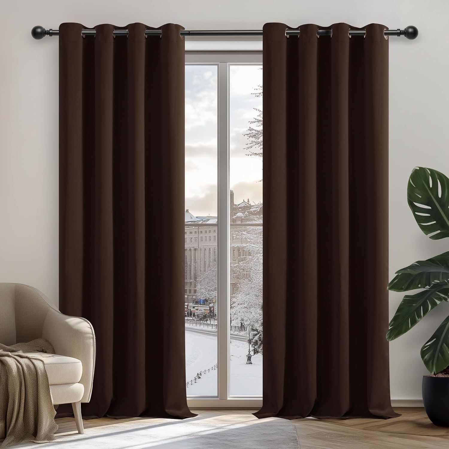 Deconovo Super Soft Room Darkening Curtains Eyelet Curtains Thermal Insulated Blackout Curtains for Childrens Bedroom Brown 42 x 84 Inch 2 Panels