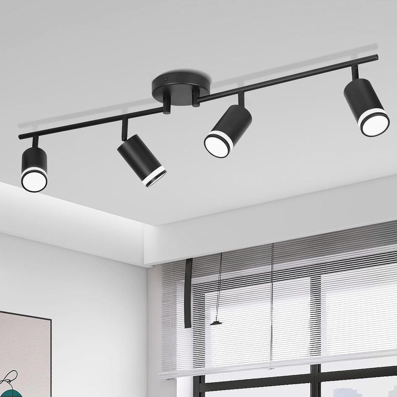 YICALE Spotlights Ceiling Lights 4 Way,Kitchen Lights Ceiling Rotatable,Black Ceiling Light Aluminium Spot Lights Bar GU10 Black Light Fittings for Living Room Bedroom Hallway(NO Bulb)