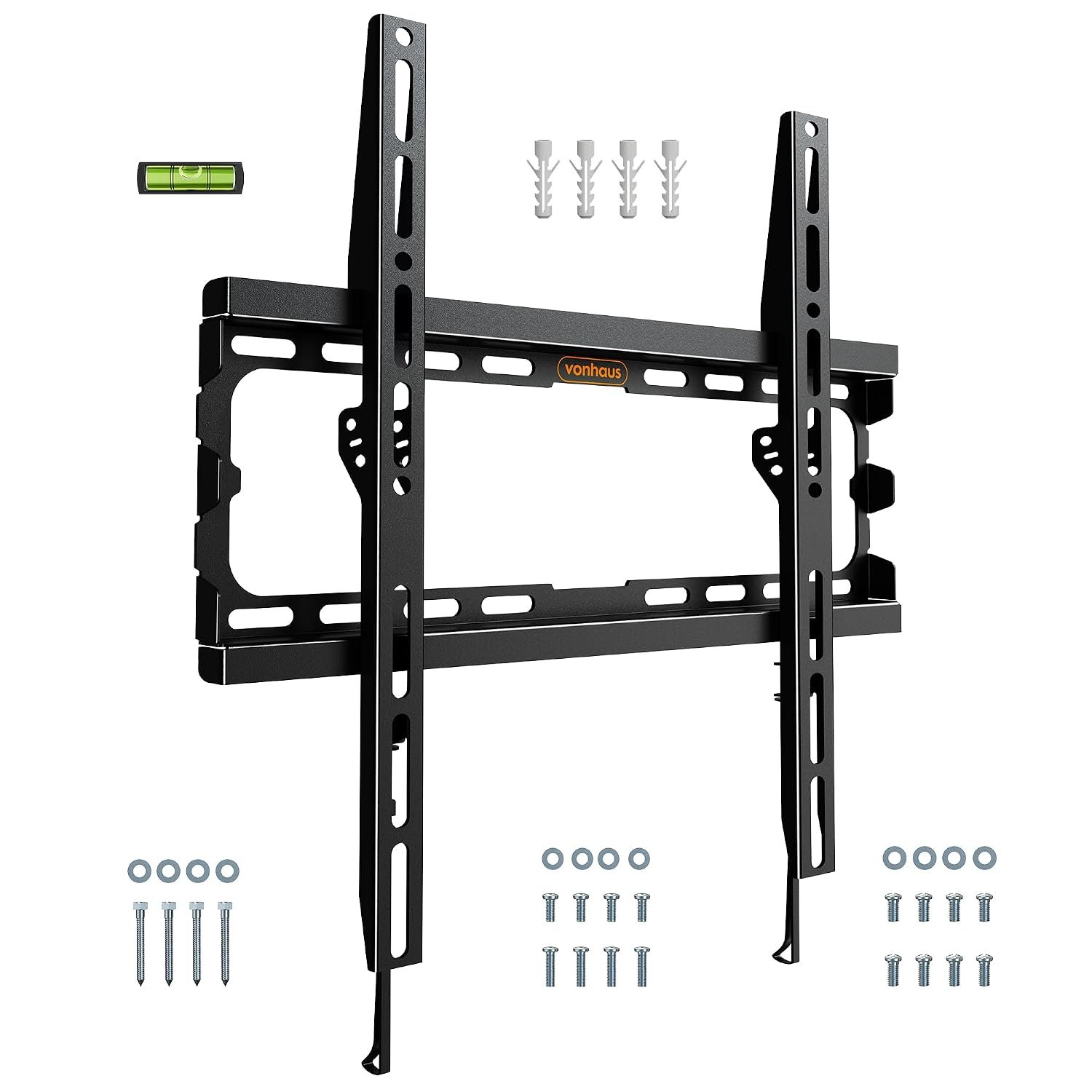 VonHaus TV Wall Bracket for 32-75" Screens, Ultra-Slim TV Bracket with Spirit Level, Flat to Wall Mount, 55kg Capacity, Max VESA : 400x400 mm