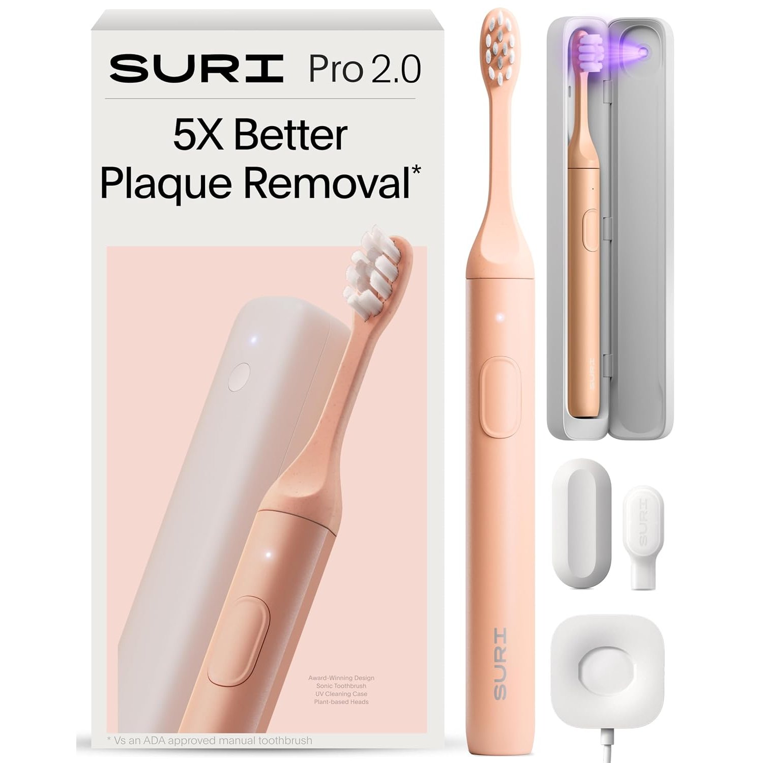 SURI 2.0 NEW Sonic Electric Toothbrush | Pressure Sensor & UV-Cleaning Travel Case | 1 Month+ Battery | Designed in London | Electric Toothbrush for Adults | Travel Toothbrushes | Tooth Brush | Pink