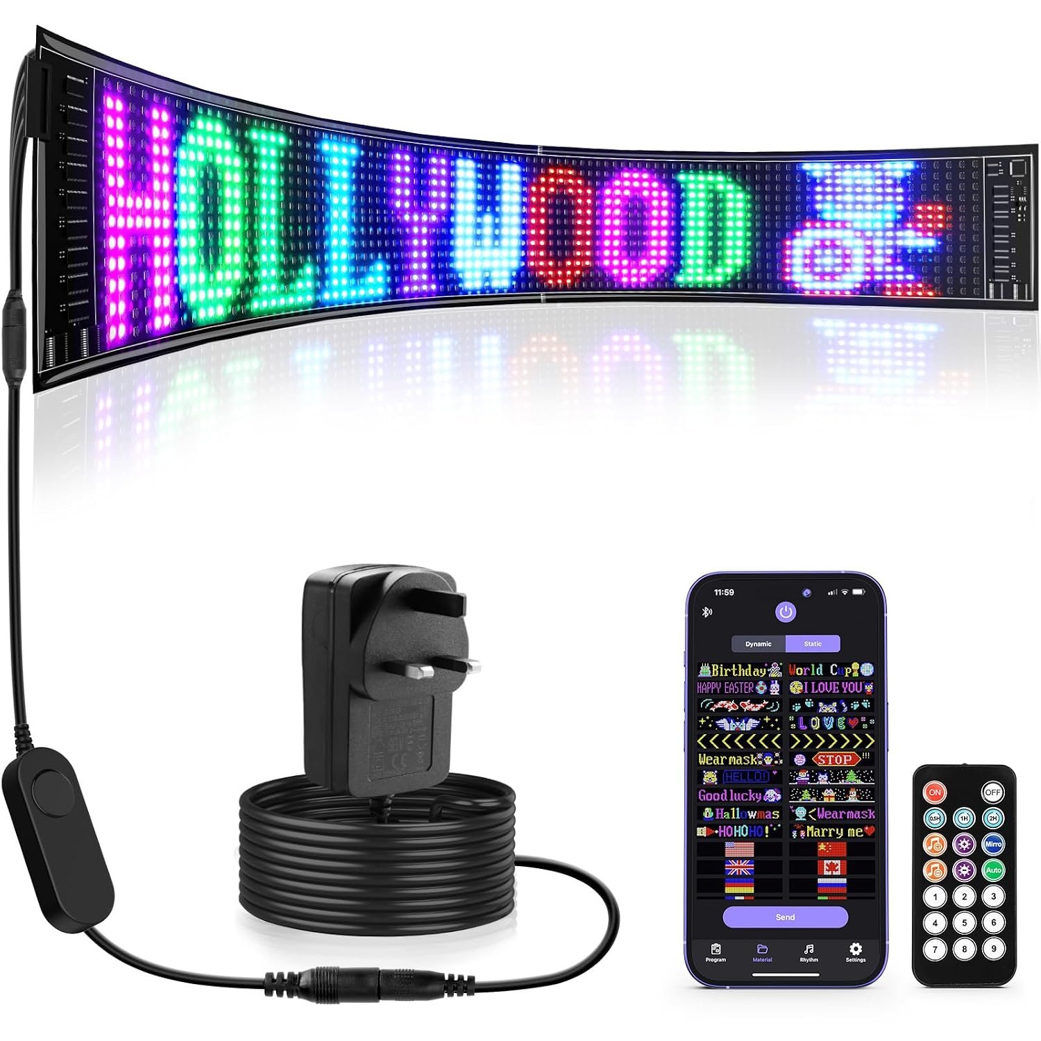 Large Programmable LED Sign, 37''x8'' Flexible 12V Indoor LED Store Sign with Remote, Bluetooth APP Control Custom Text Pattern Animation Scrolling Advertising Display Screen for Shop, Bar, Hotel