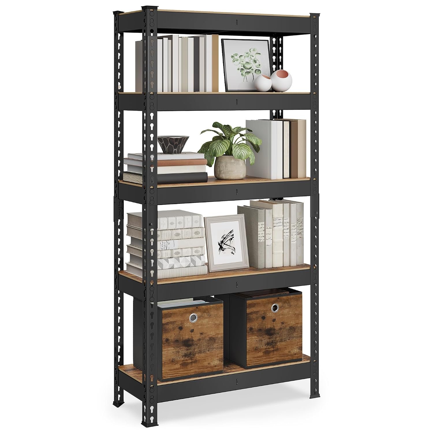 SONGMICS 5-Tier Shelving Unit, Storage Shelves, for Study, Boltless Assembly, Adjustable Shelves, 30 x 75 x 150 cm, Load 875 kg, for Shed Warehouse Basement Kitchen, Rustic Brown GLR300B11