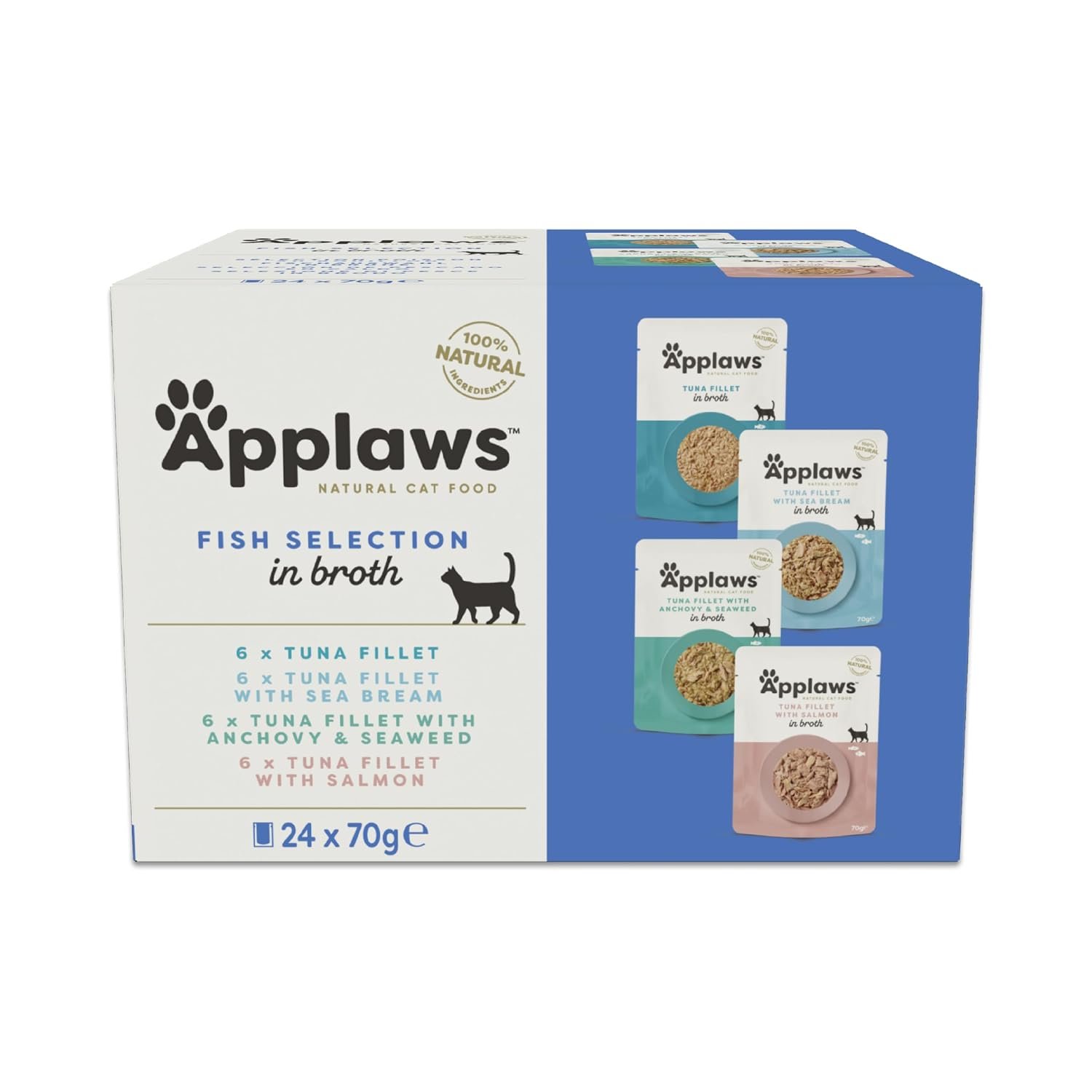 Applaws 100% Natural Wet Cat Food, Pouch Multipack Fish Selection in Broth, 70 g (24 x 70g) Pouches