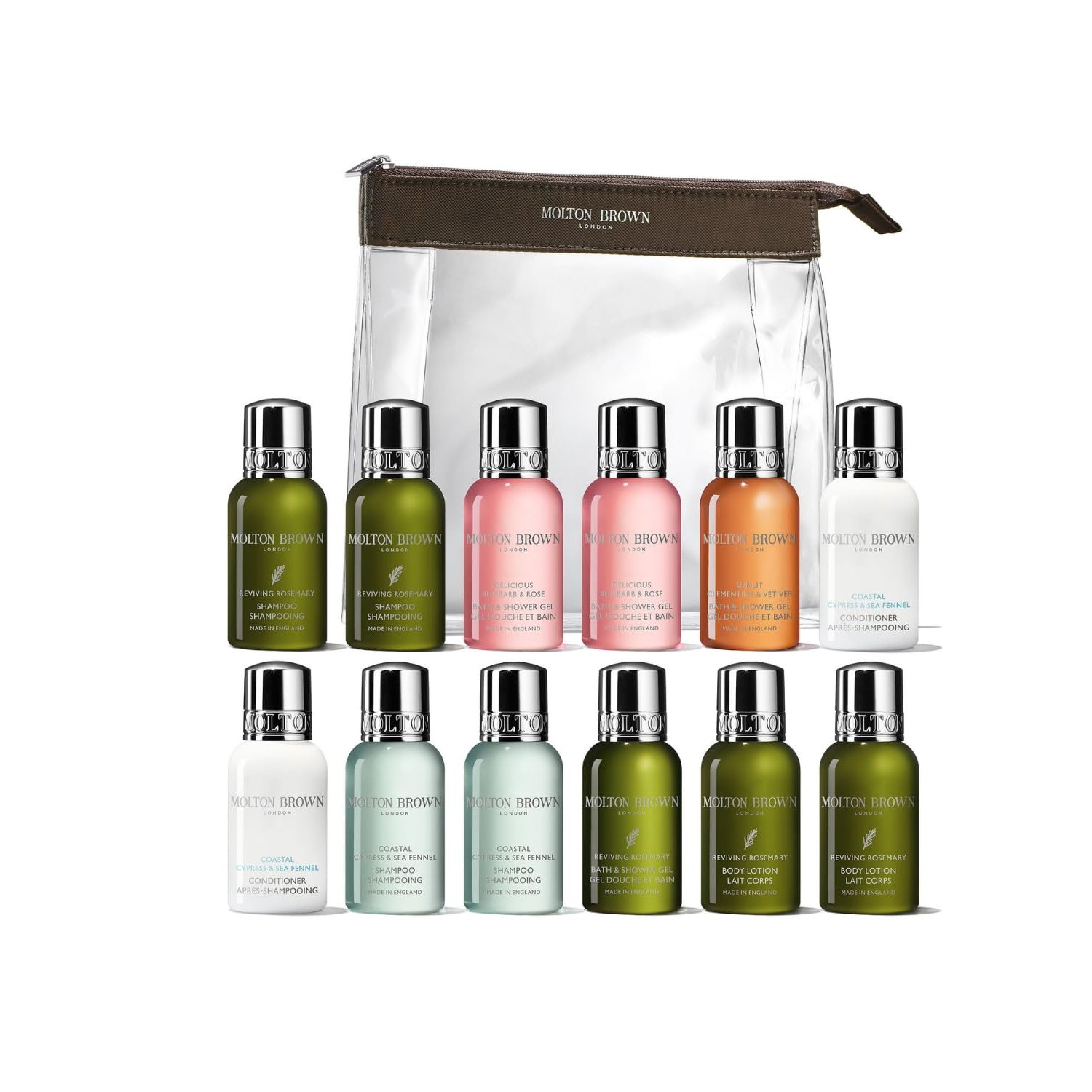 Molton Brown Carry On Set, Body & Hair Care Set & Mini Travel Bag, 12 x 30 ml