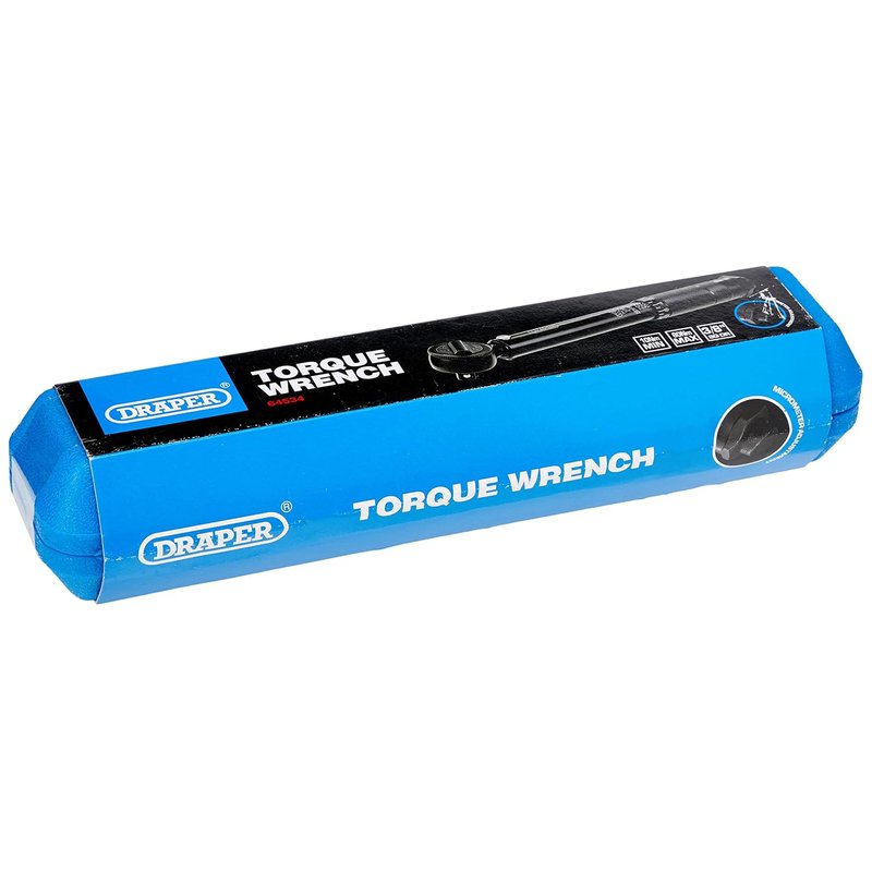 Draper BTW 3/8" Square Drive Torque Wrench | Micrometre Reversible Hand Tool | 10Nm-80Nm Mechanics Car Tools | Professional Blow Mould Storage Case | 64534, Blue