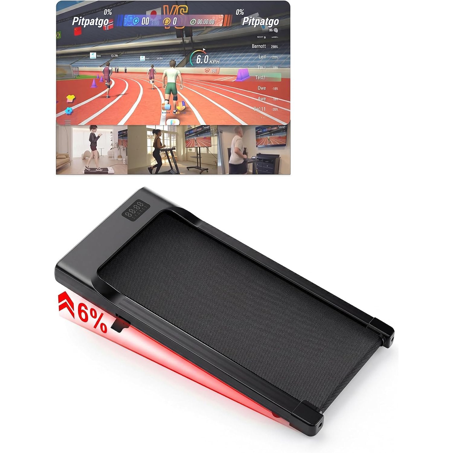 Superun Walking Pad Raceable 6% Incline 2.5HP Under Desk Treadmill 136KG Capacity 6/ 12KM/H Foldable Treadmill with HIIT & MIIT Programs APP Control Portable Walking Machine for Home