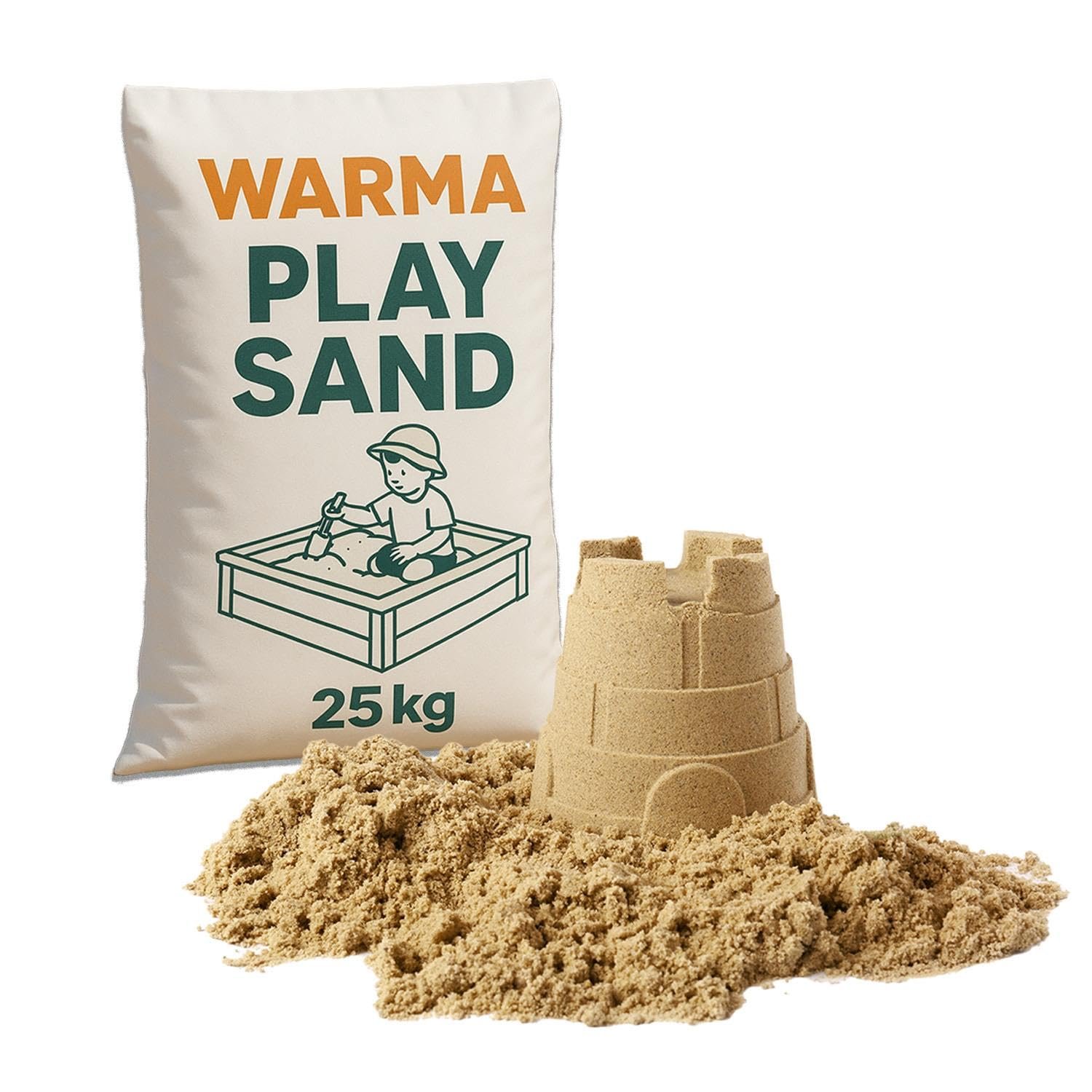 25kg Bags Warma Premium Grade Play Sand - Non Toxic - Natural & Triple Washed - Suitable For Childrens Kids Indoor & Outdoor Sensory Play Areas Sandpits - 1 x 25kg Bag
