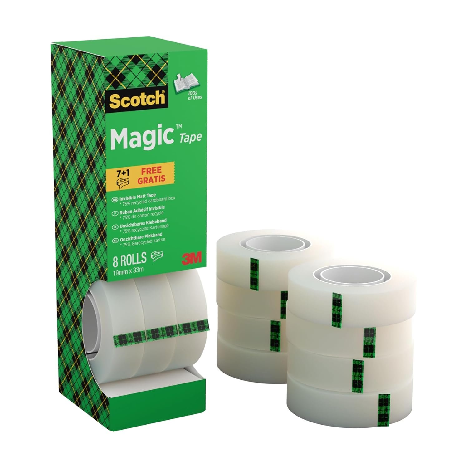 Scotch Magic Tape, Value Pack, 8 Rolls, 19 mm x 33 m - General Purpose Sticky Tape for Document Repair, Labelling & Sealing