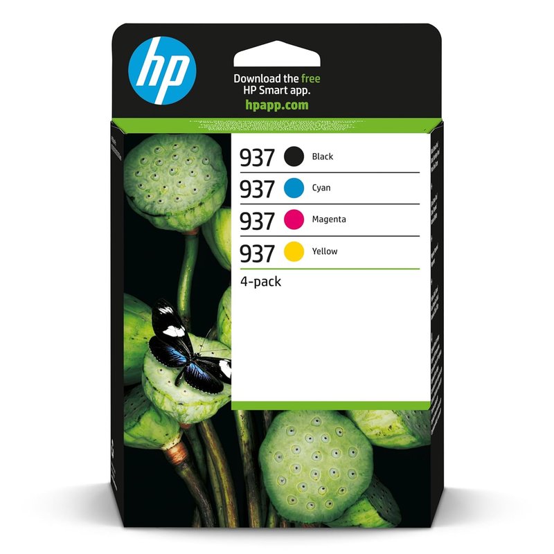 HP 937 Black/Cyan/Magenta/Yellow Original Ink Cartridge Multipack (6ZC72AE) – Works OfficeJet Pro 9120e, 9122e, 9125e, 9130e, 9132e, 9135e, 9720e, 9730e Printers