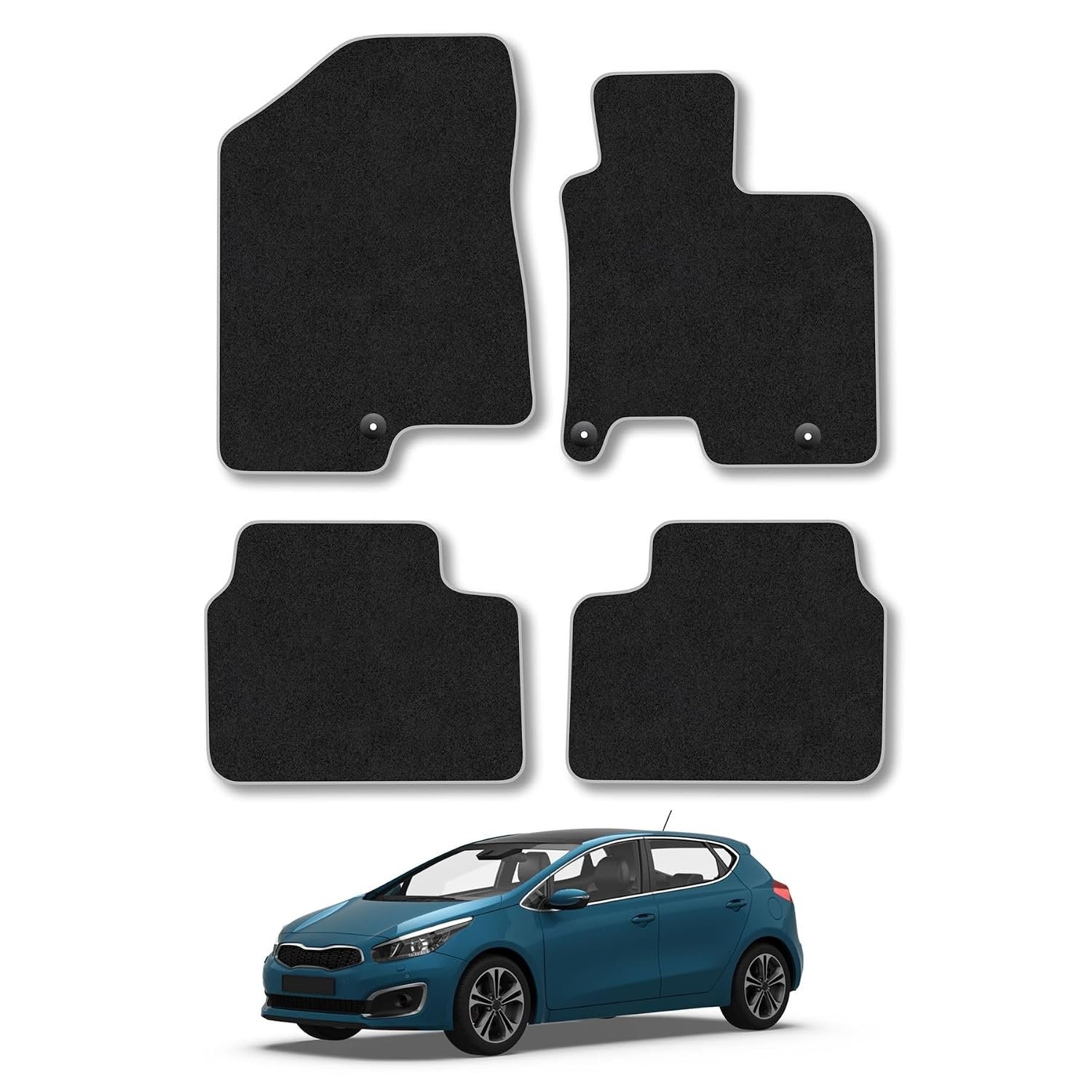 Kia Ceed (2012-2018) Car Mats Accessories Tailored Fit Carpet Floor Mats Non Slip Grey Trim Accessory Compatible Front Rear Set Anti Slip Full Coverage Granulated Backing Hand-Finished Clips