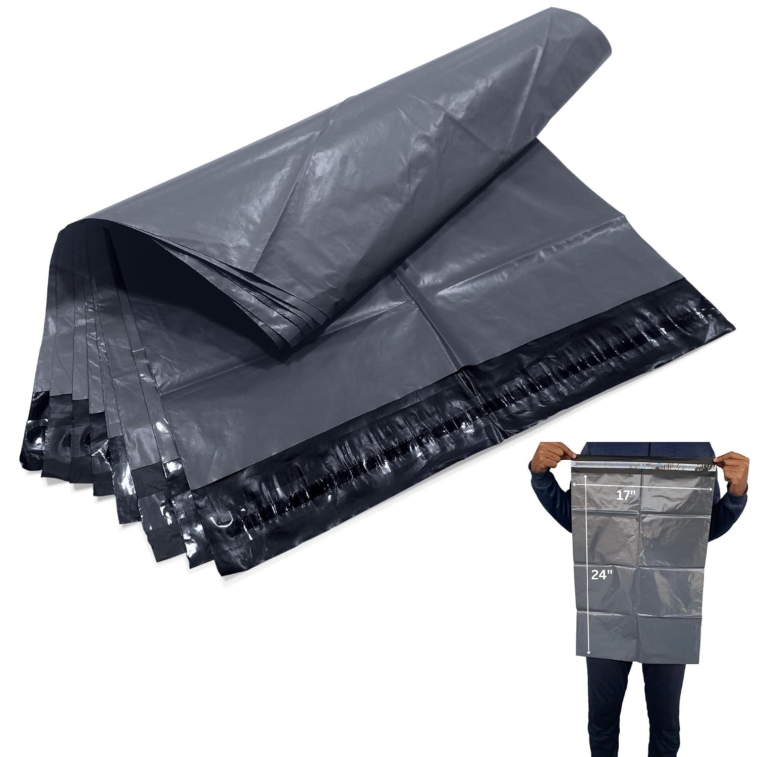 JeeJaan® 1000 Pcs Grey Mailing Bags 17 x 24 in (432 x 610mm) Poly Mailers Grey Postage Bags - Envelope Courier Shipping Mailers
