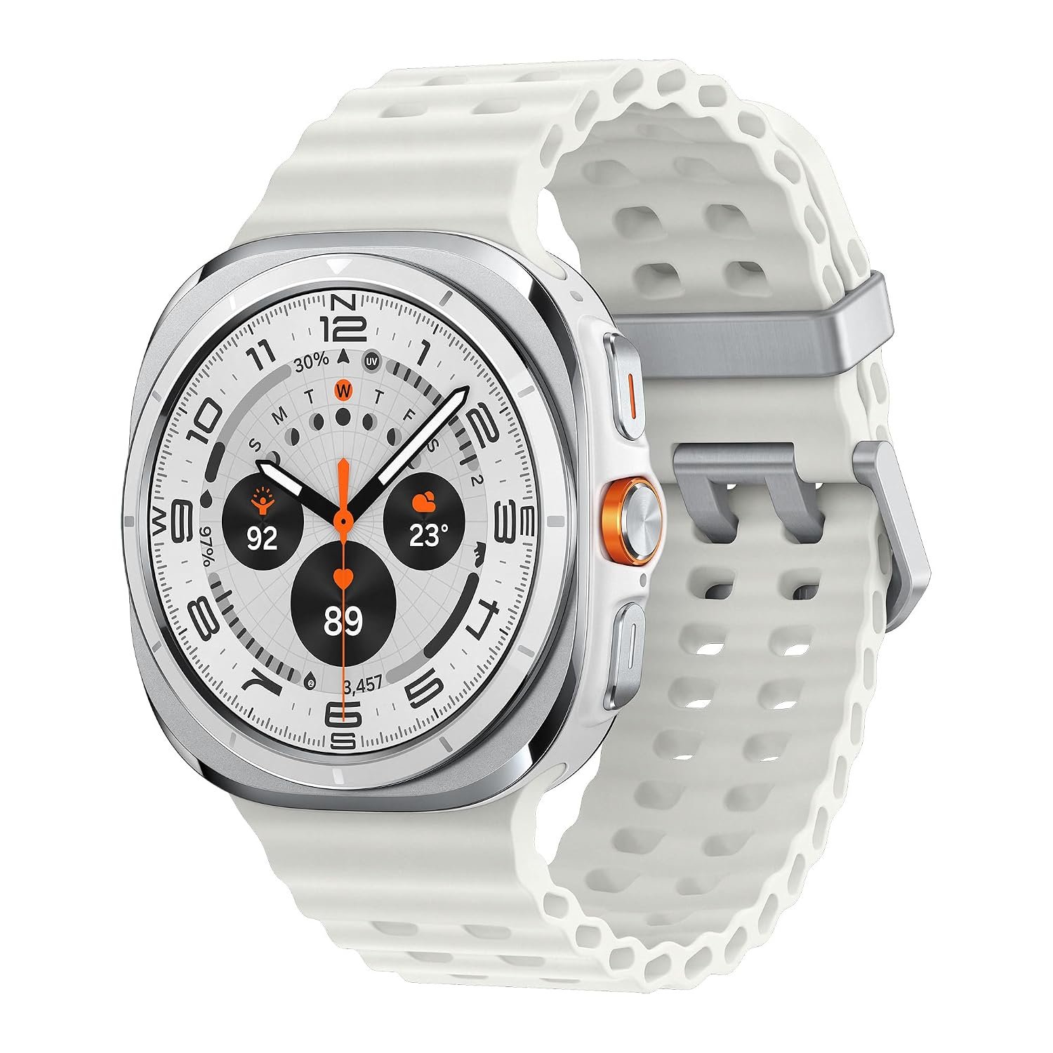 Samsung Galaxy Watch Ultra (2025), AI Smart Watch, Marine Band, Titanium Casing, Cushion Design, Quick Button, 47mm, LTE, Titanium White, 3 Year Extended Warranty (UK Version)