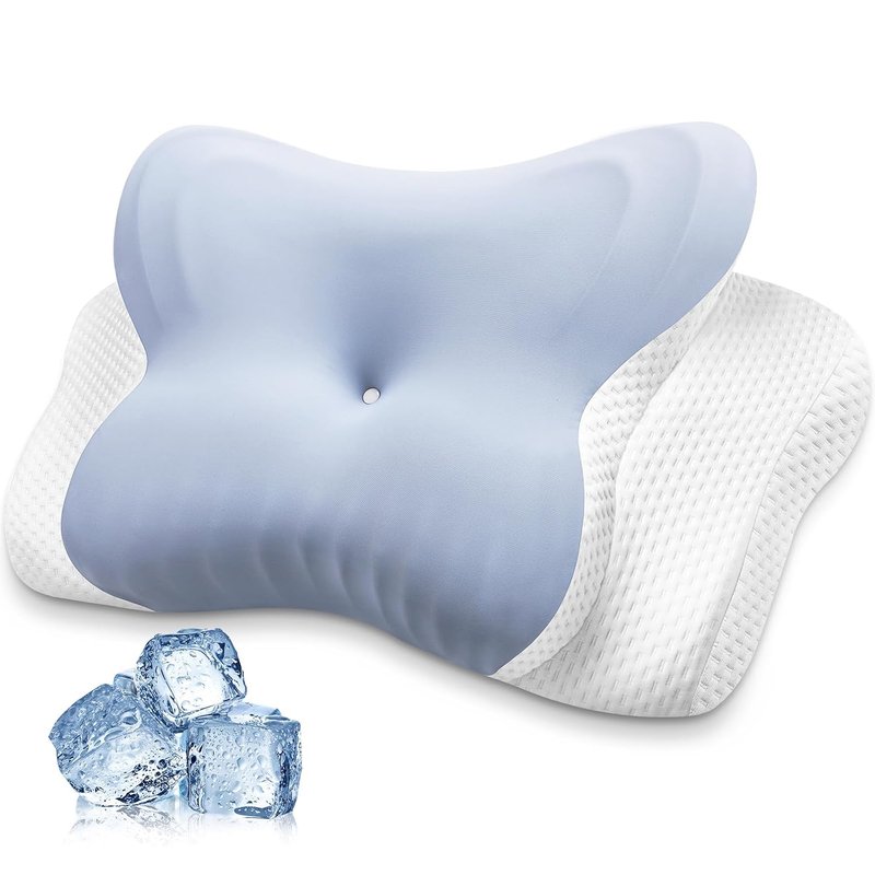 MISSCOZY Ergonomic Pillow for Side Sleeper-Cervical Pillow for Neck Pain Relief, Anti Snore Sleep Apnea,Neck Support Side/Back/Stomach Sleepers,Washable Cover No.HK30001(Blue,Standard)
