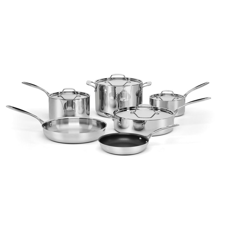 Cuisinart Custom-Clad 5-Ply Stainless Steel Cookware Set, CC5-10, Multiple Sizes, 10 Piece