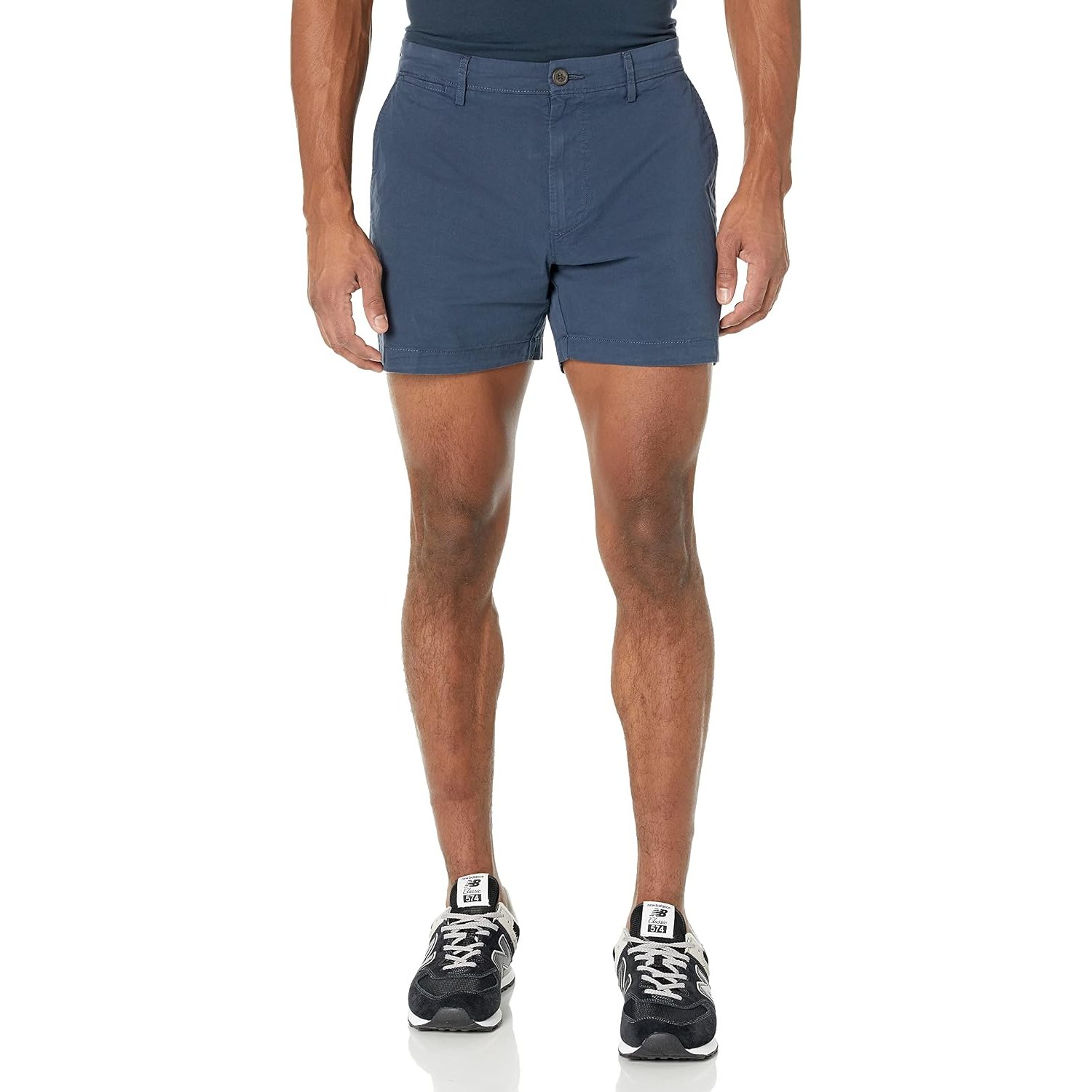 Amazon Essentials Men's Slim-Fit 5" (13cm) Flat-Front Comfort Stretch Chino Short Shorts, Blue (Navy), 34W