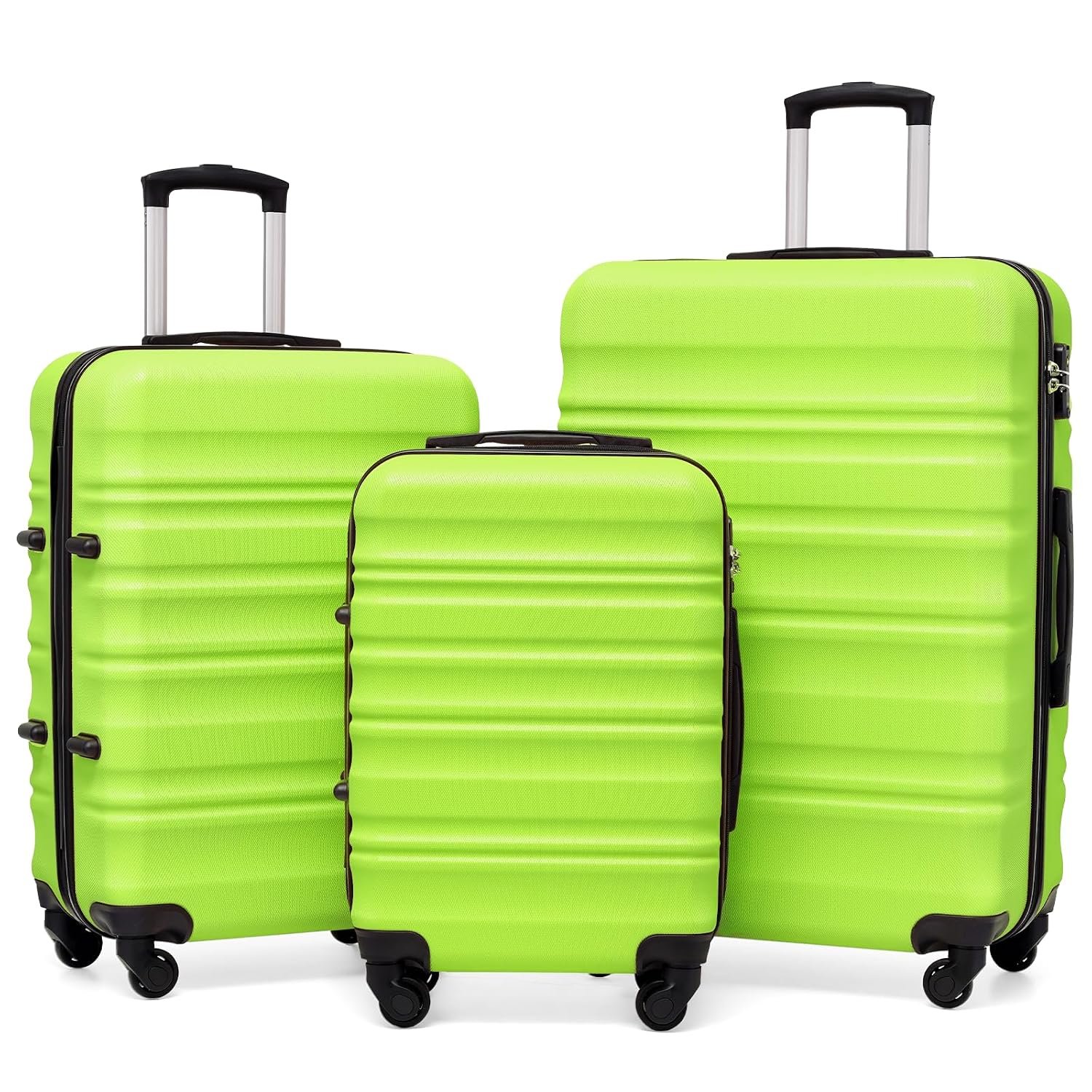 COOLIFE 3 Piece Hardshell Luggage Set, Suitcase Set with Smooth Spinner Wheels, TSA Lock, Scratch-Resistant, Durable ABS+PC Suitcase Set for Family Holiday Group Travel(Apple Green)