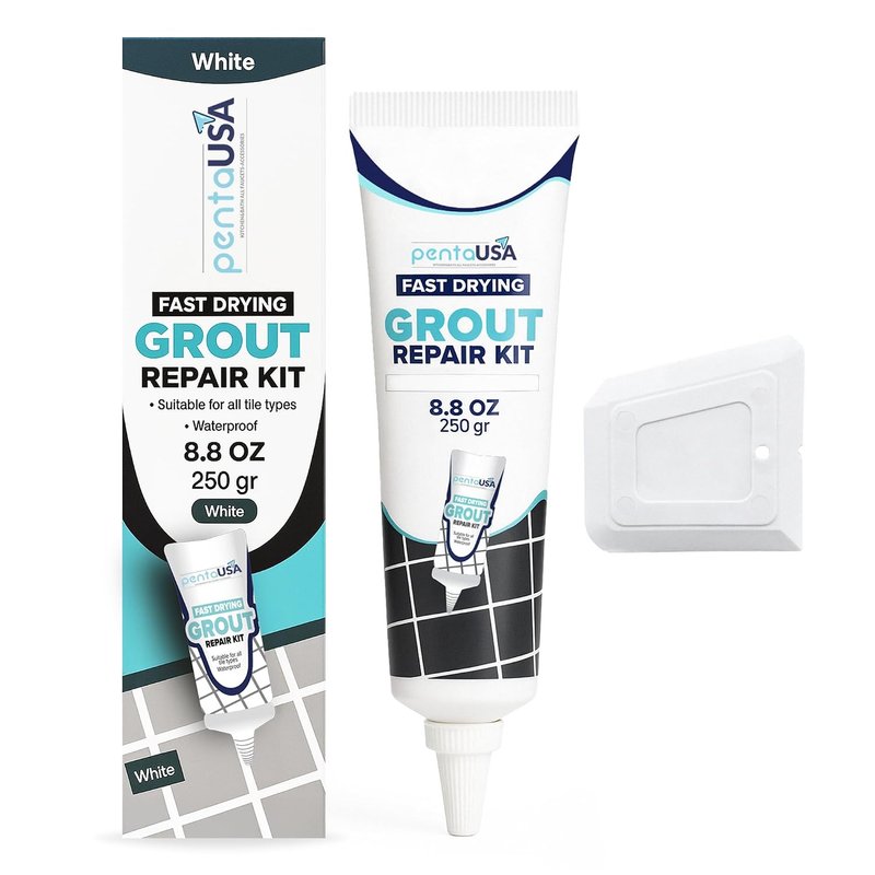 Grout - Ready Mixed Grout Reviver - Fast Drying, No Sealer Required, Perfect for Bathroom, Shower and Kitchen + Mould Protection - 250gr (White)