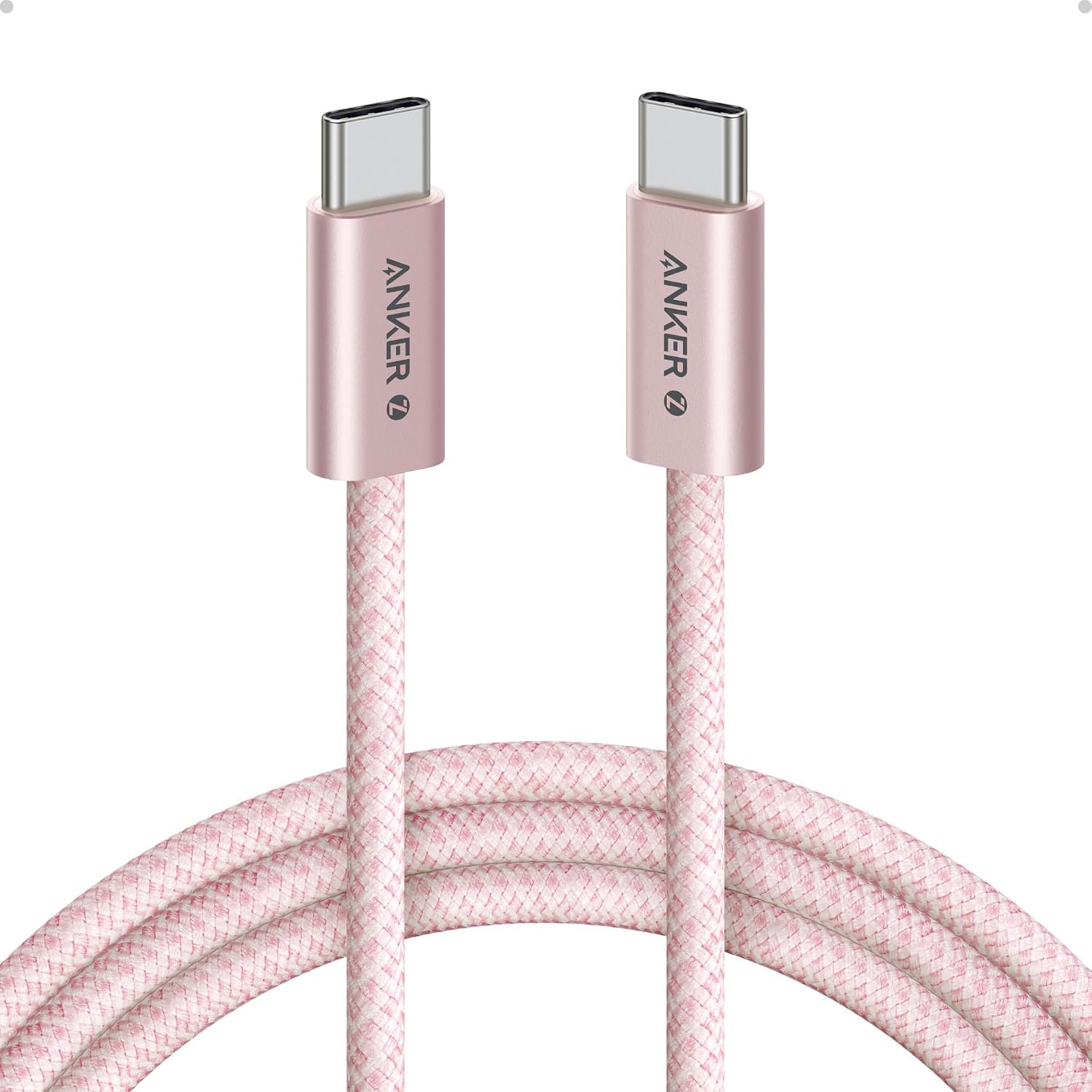 Anker Zolo USB C to USB C Cable, Braided and Dirt-Free Type-C Fast Charging Cable, Slim Connector, for iPhone 16 Series, MacBook (240W) (Pink, 6FT)