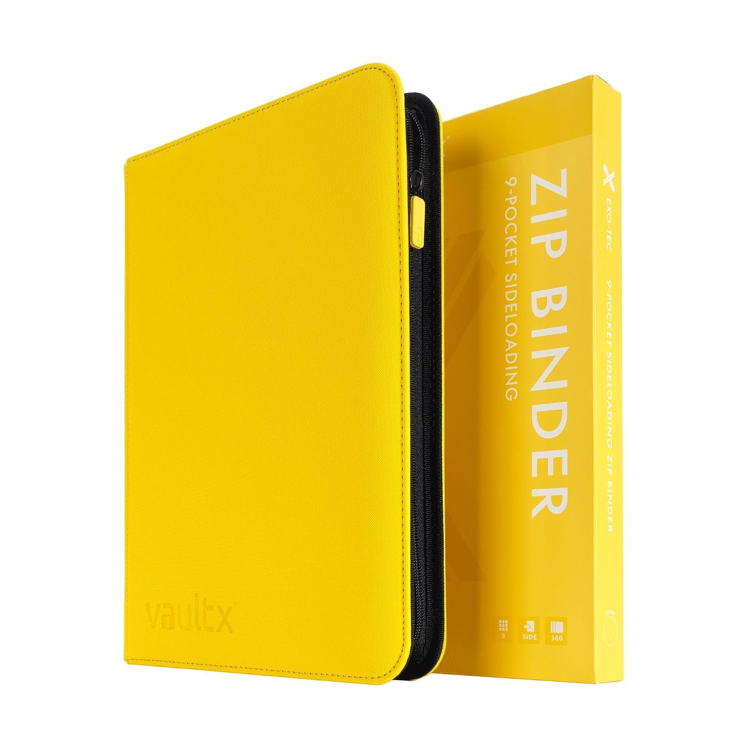 Vault X 9 Pocket Zip Binder, 360 Cards, Exo-Tec Material, 20 Side-Loading Pages (Yellow)