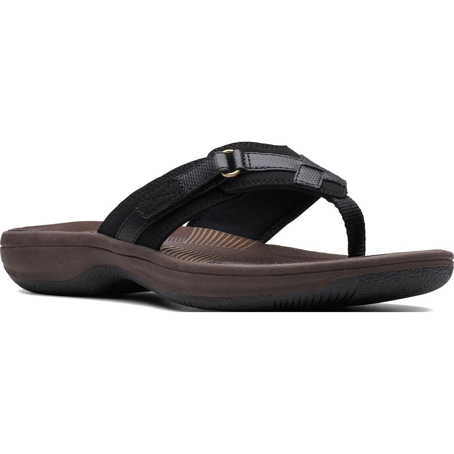 Clarks Womens Breeze Sea Flip-Flop Sandals - Comfortable Flip Flop with Adjustable Hook and Arch Support - Casual Summer Wearing Cloudsteppers for Everyday, Black/Brown, 3.5 UK