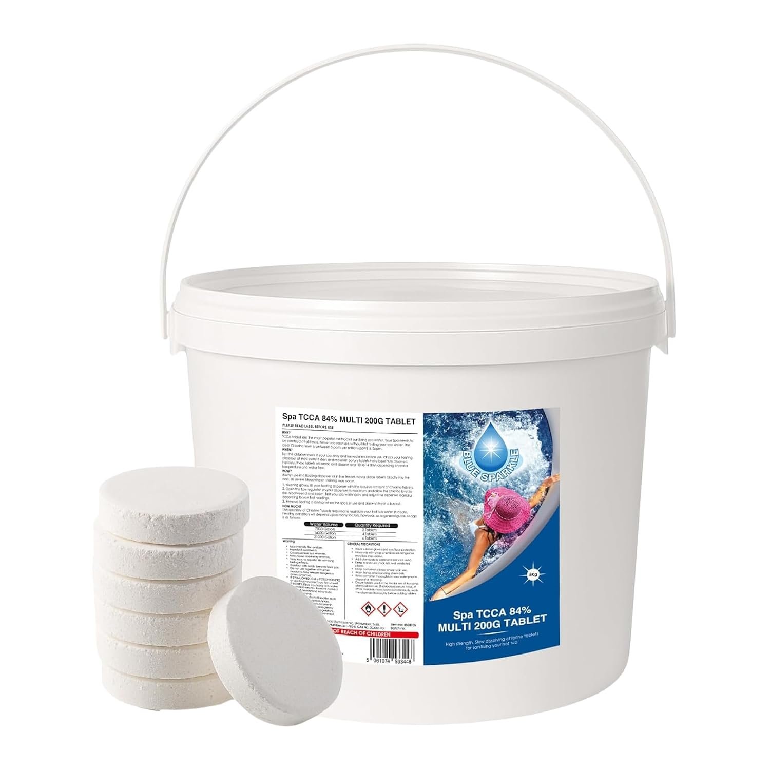 5 Kg Multifunctional Chlorine Tablets 25 x 200g Slow Release 4 in 1 Sanitiser Stabiliser Algaecide and Clarifier Large Dispenser Tablets for Hot Tubs, Swimming Pools, Spas and Paddling Water Cleaning