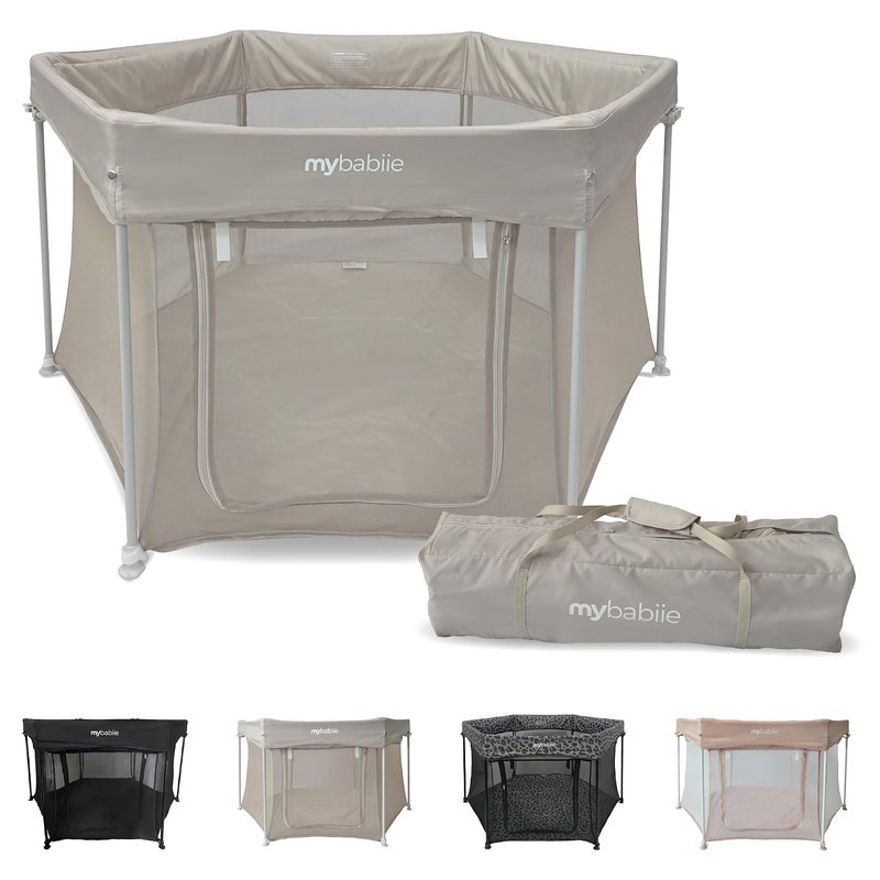 My Babiie Baby Playpen - Lightweight, from Birth to 15kg, Pop-up Playpen Function, Foldable, Travel Bag, Breathable Mesh Sides - Ivory
