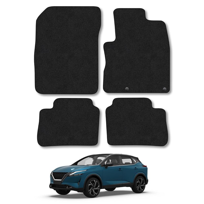 Nissan Qashqai E-Power (2022+) Car Mats Accessories Tailored Fit Carpet Floor Mats Non Slip Black Trim Full Coverage Compatible Accessory Front Rear Set Anti Slip Granulated Backing Clips