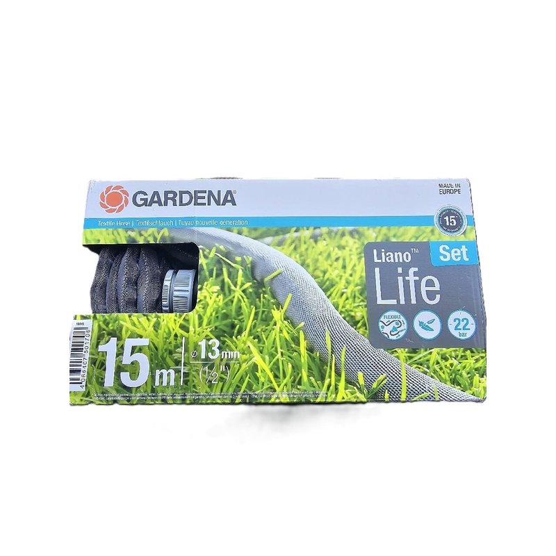 Gardena Liano Life Textile Hose 1/2 inch, 15m: Highly flexible textile garden hose, with PVC inner tube, no kinking, lightweight, weather-resistant (18445-20) (Package may vary)