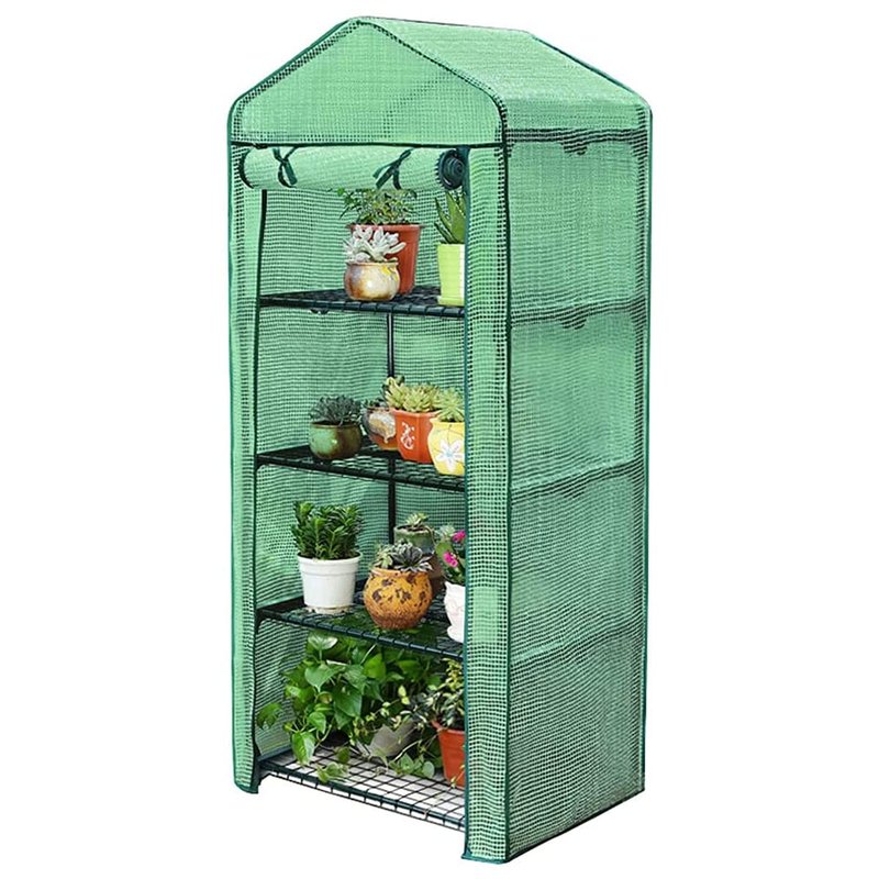 Taylor & Brown 4 Tier Mini Greenhouse Cold Frame Reinforced Green PE Plastic Outdoor Garden Steel Frame Plants Four Shelf Grow House - W69 x D49 x H160cm