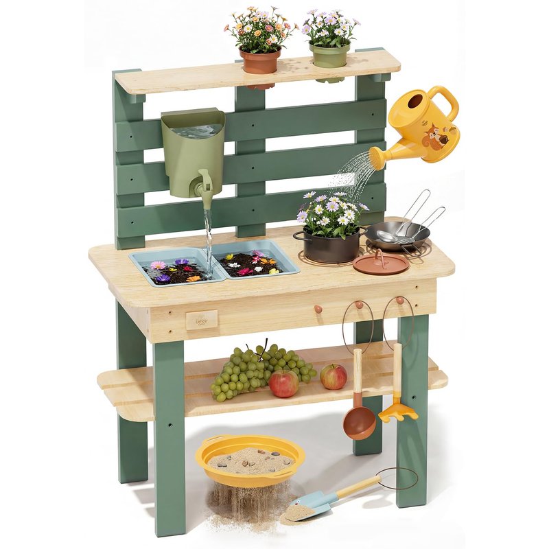 Lehoo Castle Wooden Mud Kitchen for Kids, Outdoor Play Kitchen with Real Water Sink and Kitchen Accessories, Garden Toys for Cooking Watering Sensory Play, Montessori Learning Toy for Toddlers Aged 3+