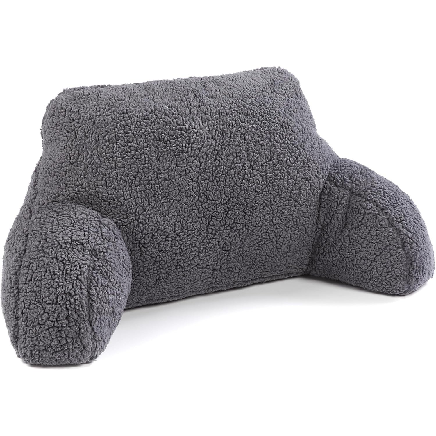 Downland Huggleland Reading Pillow with Arms - Soft Teddy Fleece Cuddle Cushion for Adults, Backrest Support Pillow for Bed, Chair & Armchair Reading Cushion (Charcoal) - 45H x 39D x 89W cm