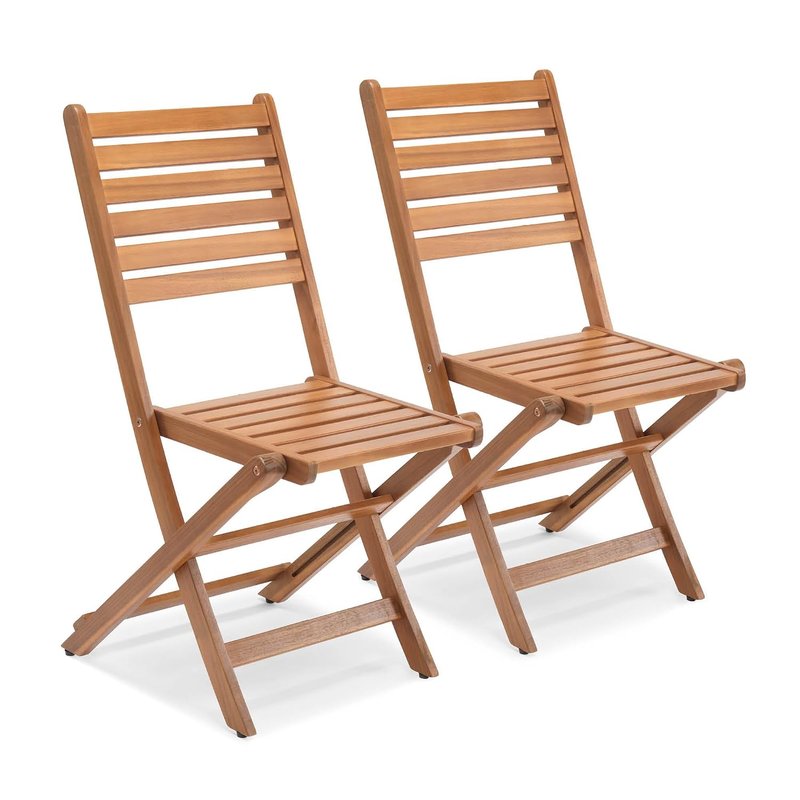 VonHaus Wooden Garden Chairs Set of 2 - Pair of Folding Outdoor Chairs for Patio - Weather Resistant Acacia Hardwood Foldable Dining Deck Seats with Teak Oil Coating - Cannes