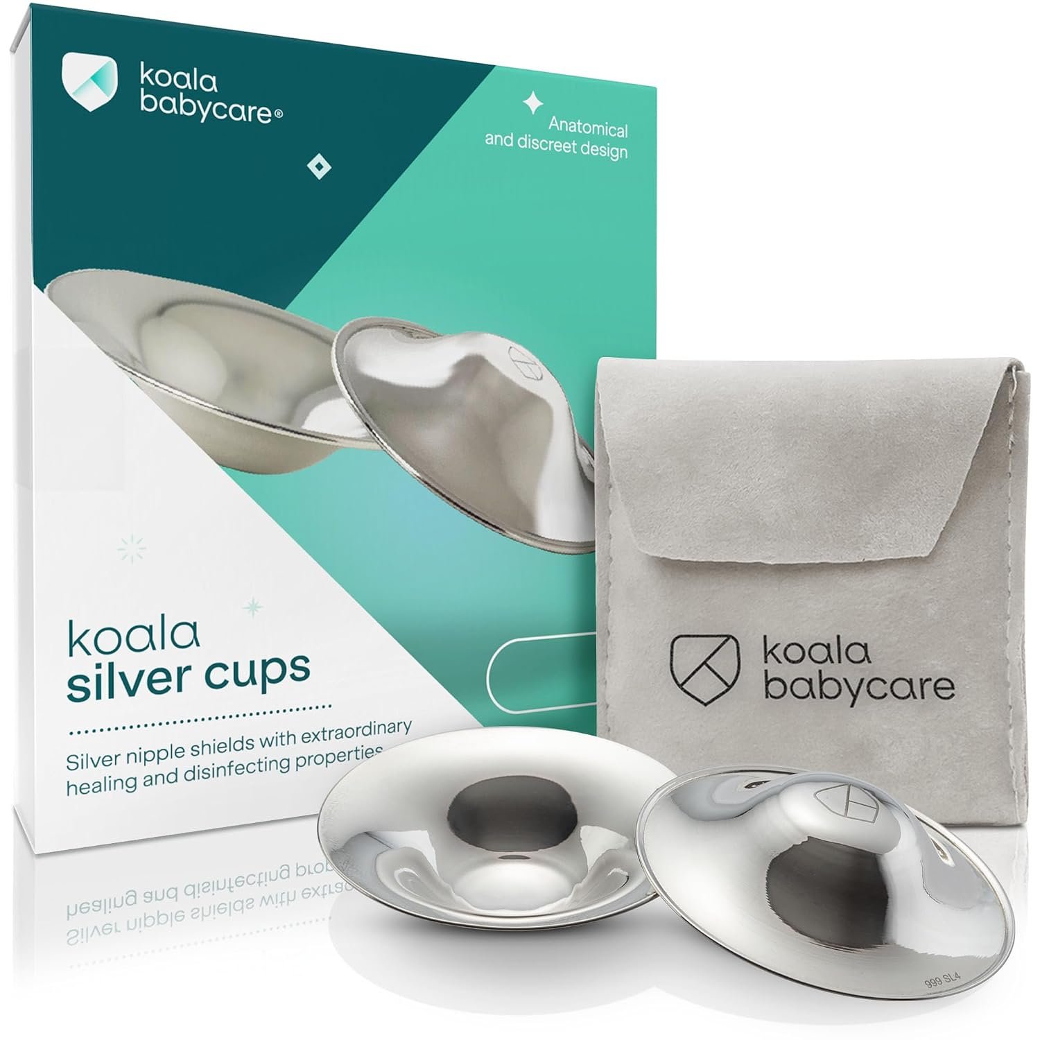 Koala Babycare Silver Nipple Shields - Silver Cups Breastfeeding for Nursing Newborn - Protect and Soothe Your Nursing Nipples - Made in Italy - Medical Device Class 1 -Tri-Laminate Silver