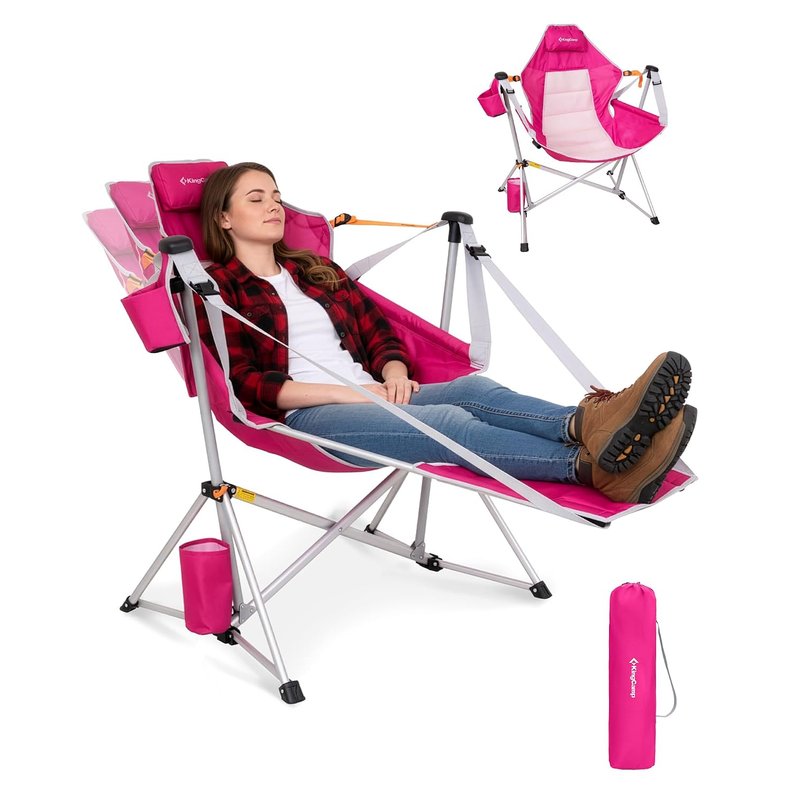 KingCamp Hammock Camping Chair with Footrest, Swinging Camping Chair Portable Folding Camp Chairs for Adults 400lbs Heavy Duty Rocker with Cup Holder Pillow for Outdoor Beach Patio Sport Lawn