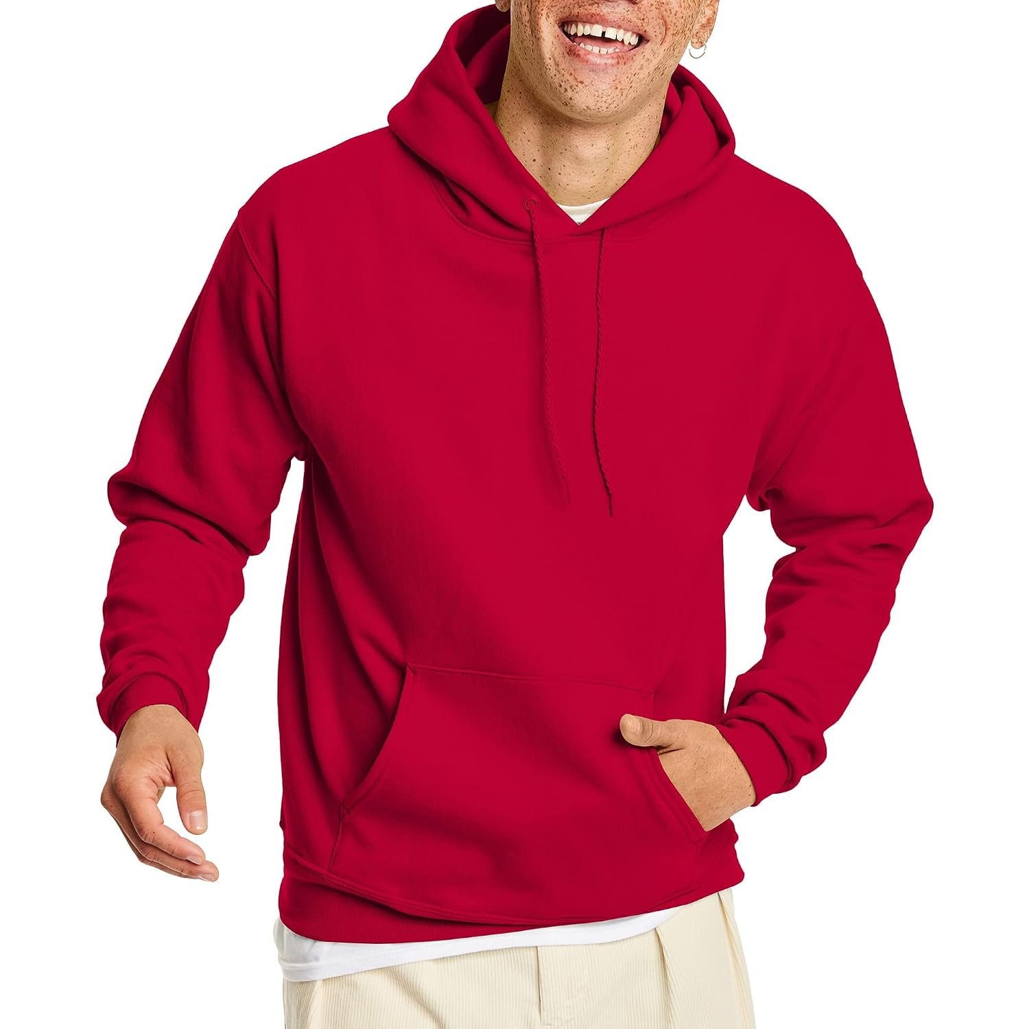 Hanes Men's EcoSmart Hoodie, Midweight Fleece, Pullover Hooded Sweatshirt, Deep Red, 4XL
