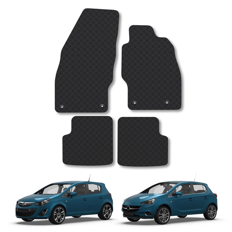 Vauxhall Corsa D/E (2006-2019) Rubber Car Mats Accessories Tailored Fit Compatible Accessory Waterproof Protection Non-Slip Floor Mats Full Coverage Durable Front Rear Set Coverage with Clips